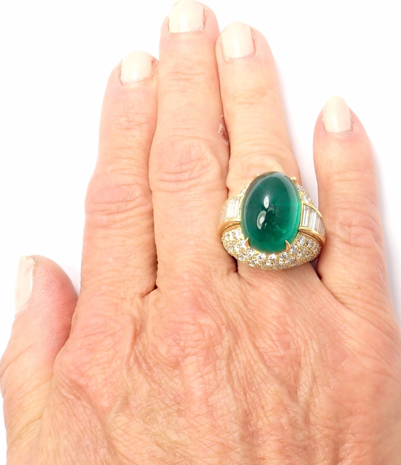 Authentic! David Webb 18k Yellow Gold Diamond Large Colombian Emerald Ring AGL | Fortrove