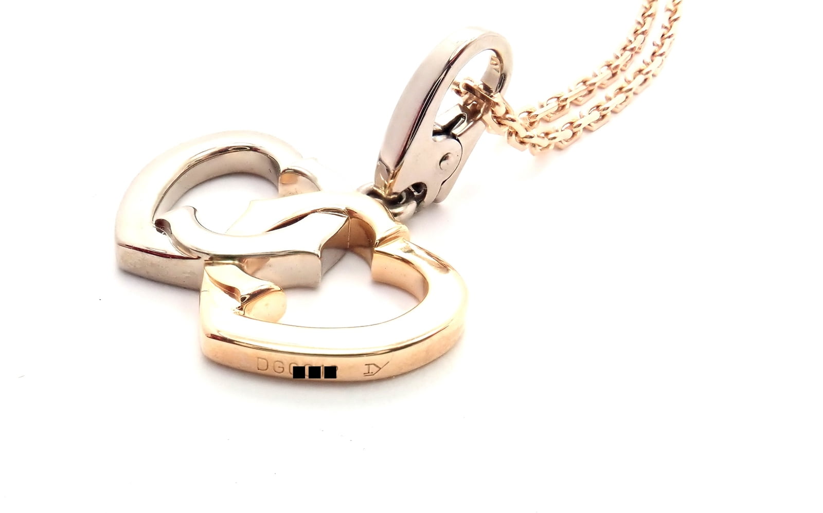 Cartier Jewelry & Watches:Fine Jewelry:Necklaces & Pendants Authentic! Cartier 18K Rose & White Gold Double C Heart Pendant Chain Necklace