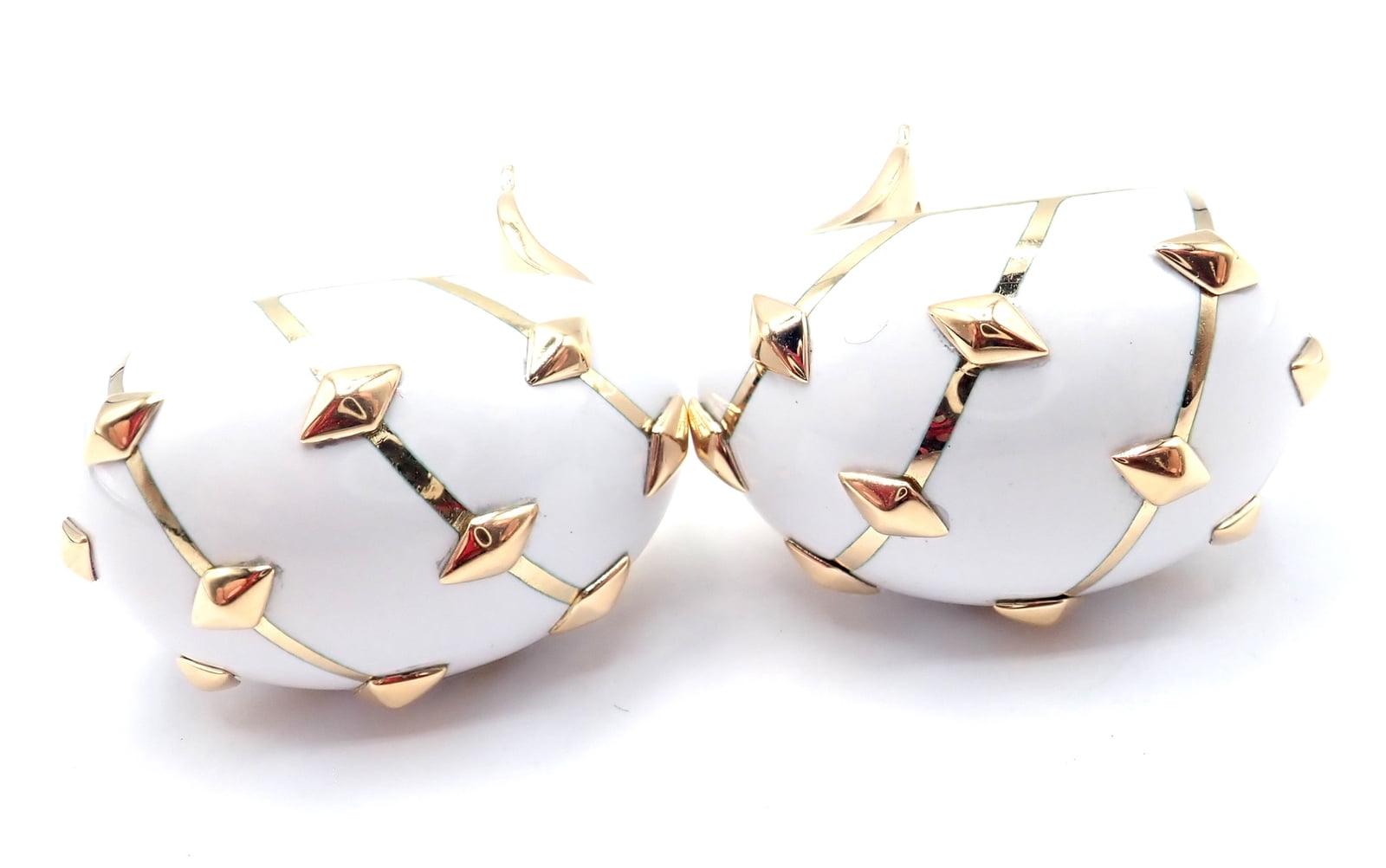 Jean Schlumberger for Tiffany & Co. Jewelry & Watches:Fine Jewelry:Earrings Tiffany & Co Schlumberger Dot Losange 18k Yellow Gold White Enamel Hoop Earrings