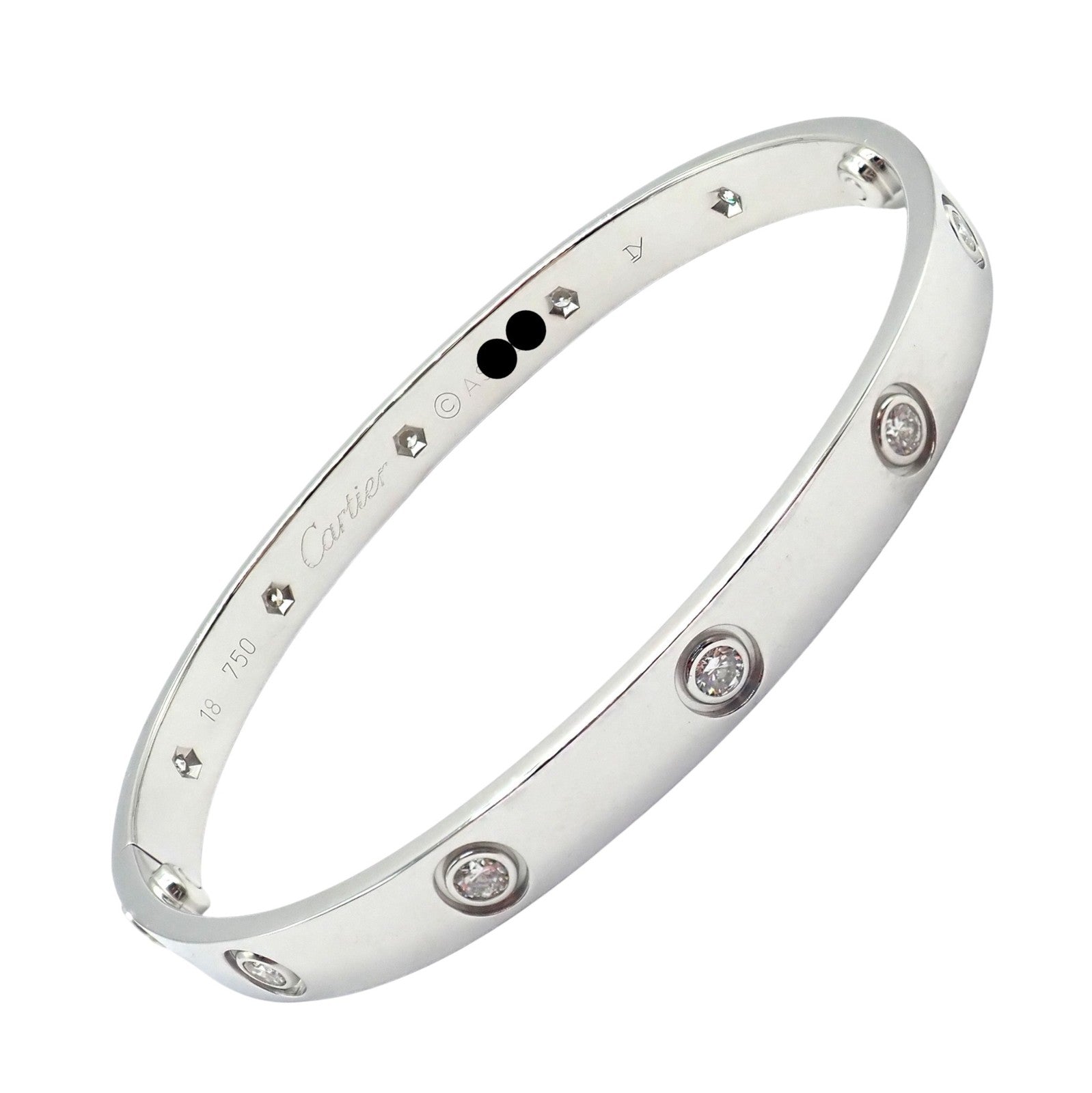 Authentic! Cartier Love 18k White Gold 10 Diamond Bangle Bracelet Size 18 Paper | Fortrove