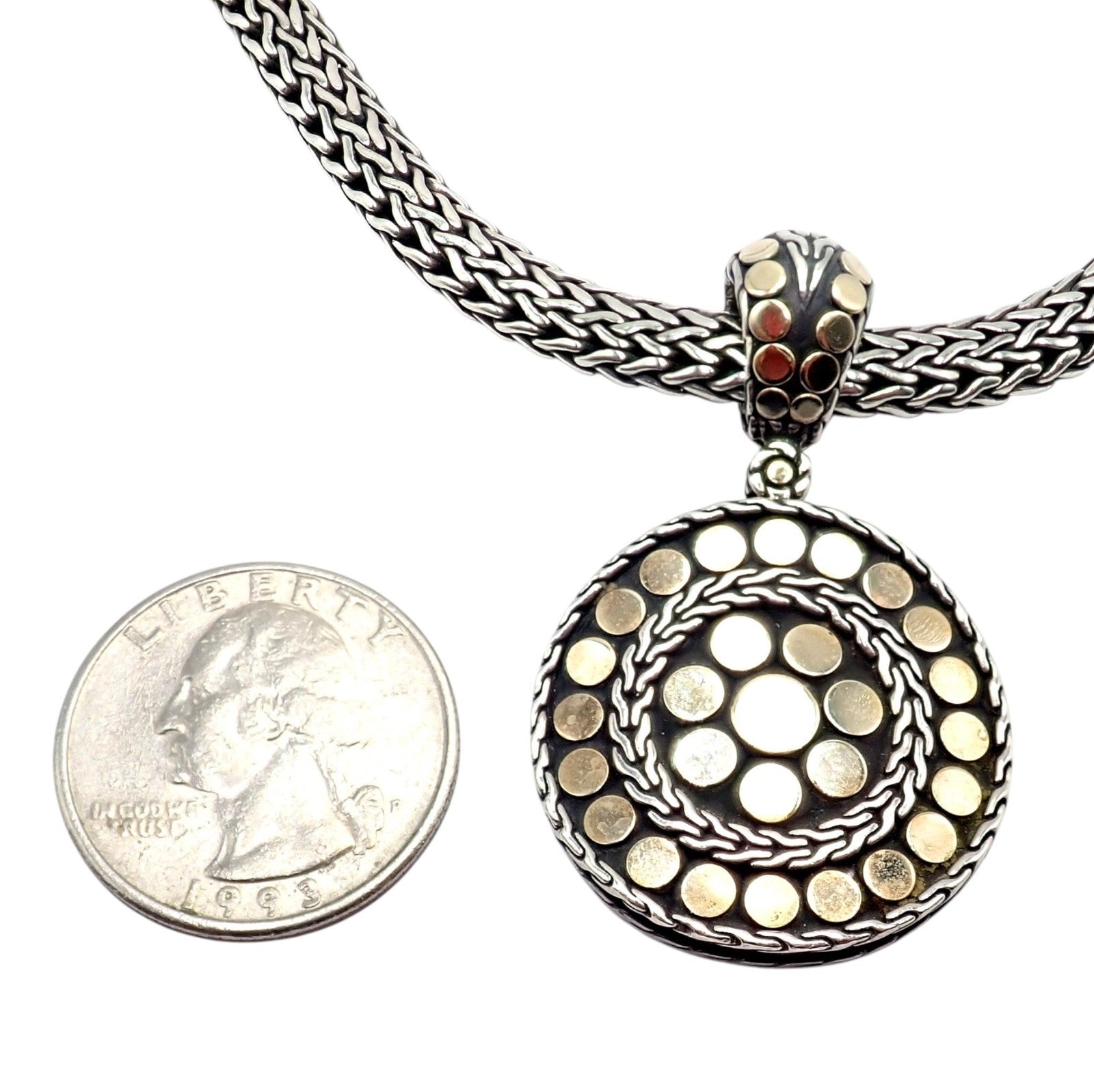 Authentic! John Hardy JH 18k Yellow Gold Silver Dot Pendant And Necklace | Fortrove