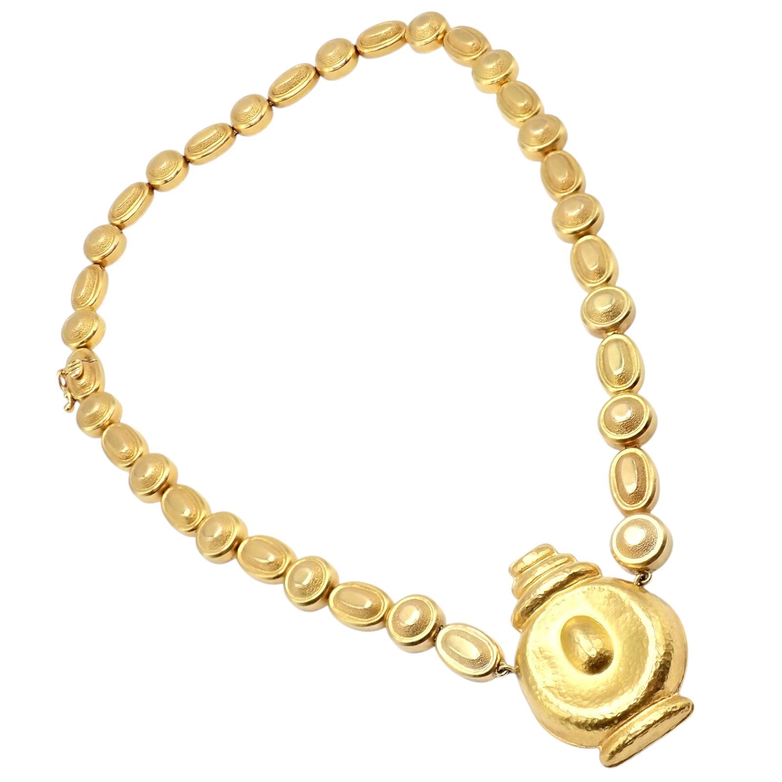 Vintage Estate Ilias Lalaounis 18k Yellow Gold Vase Hammered Necklace | Fortrove