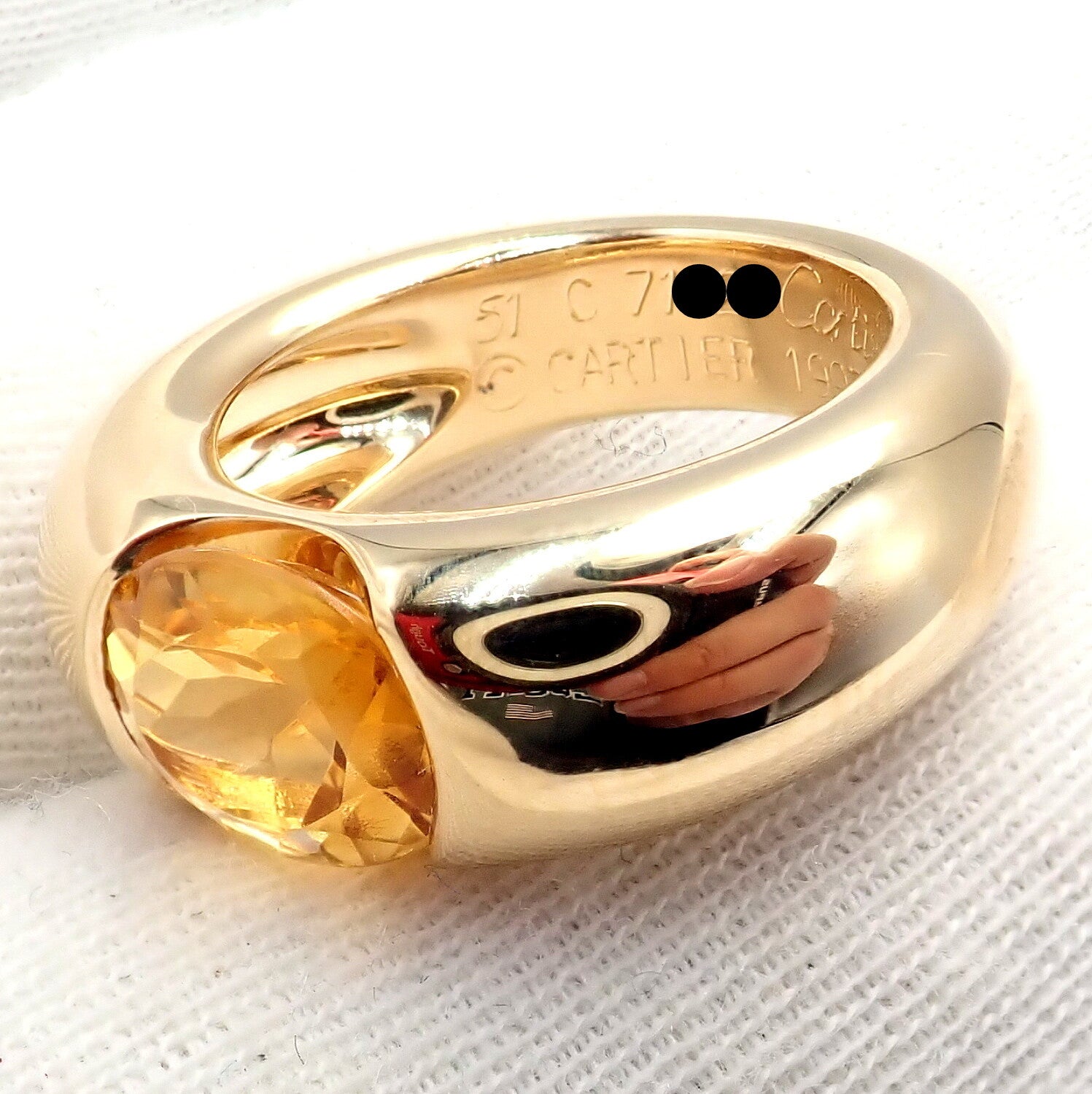 Authentic! Cartier 18k Yellow Gold Citrine Wide Large Ellipse Band Ring Size 5.5 | Fortrove