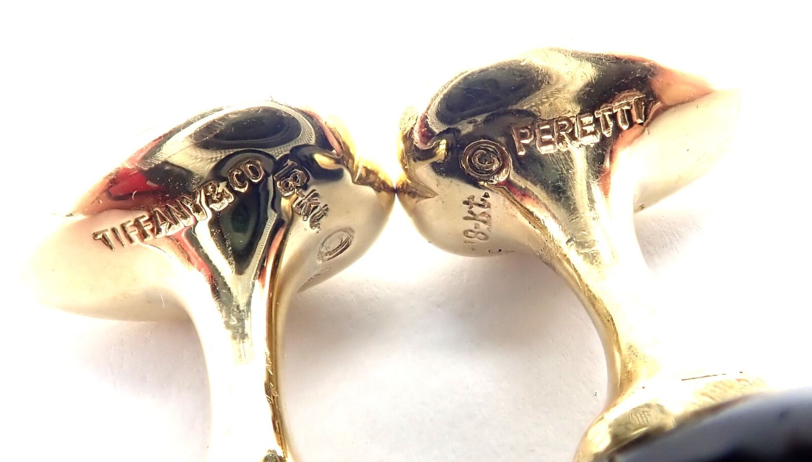 Authentic! Tiffany & Co Peretti 18k Yellow Gold Black Onyx Teardrop Cufflinks | Fortrove