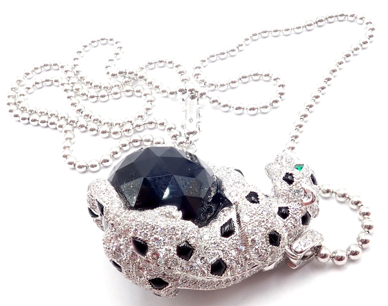 Panthere de Cartier Panther 18k Gold Diamond Emerald Onyx Pendant Necklace Paper | Fortrove