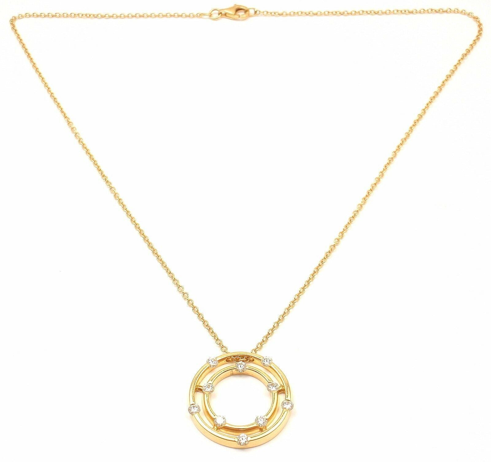 Authentic! Roberto Coin 18k Yellow Gold Double Hoop Diamond Pendant Necklace | Fortrove