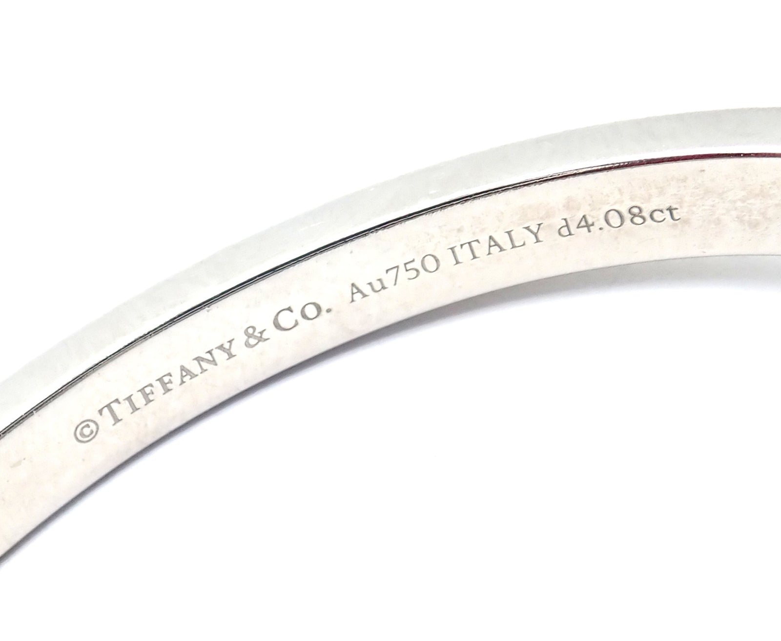 Authentic! Tiffany & Co 18k White Gold Diamond T1 Wide Hinged Bangle Bracelet | Fortrove