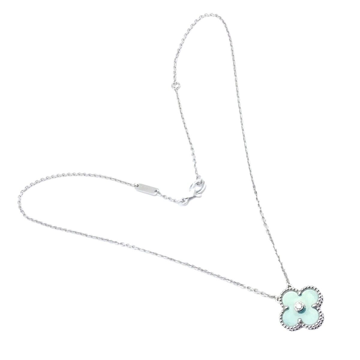 Van Cleef &Arpels Celadon Sèvres Porcelain Diamond 18k Vintage Alhambra Necklace | Fortrove