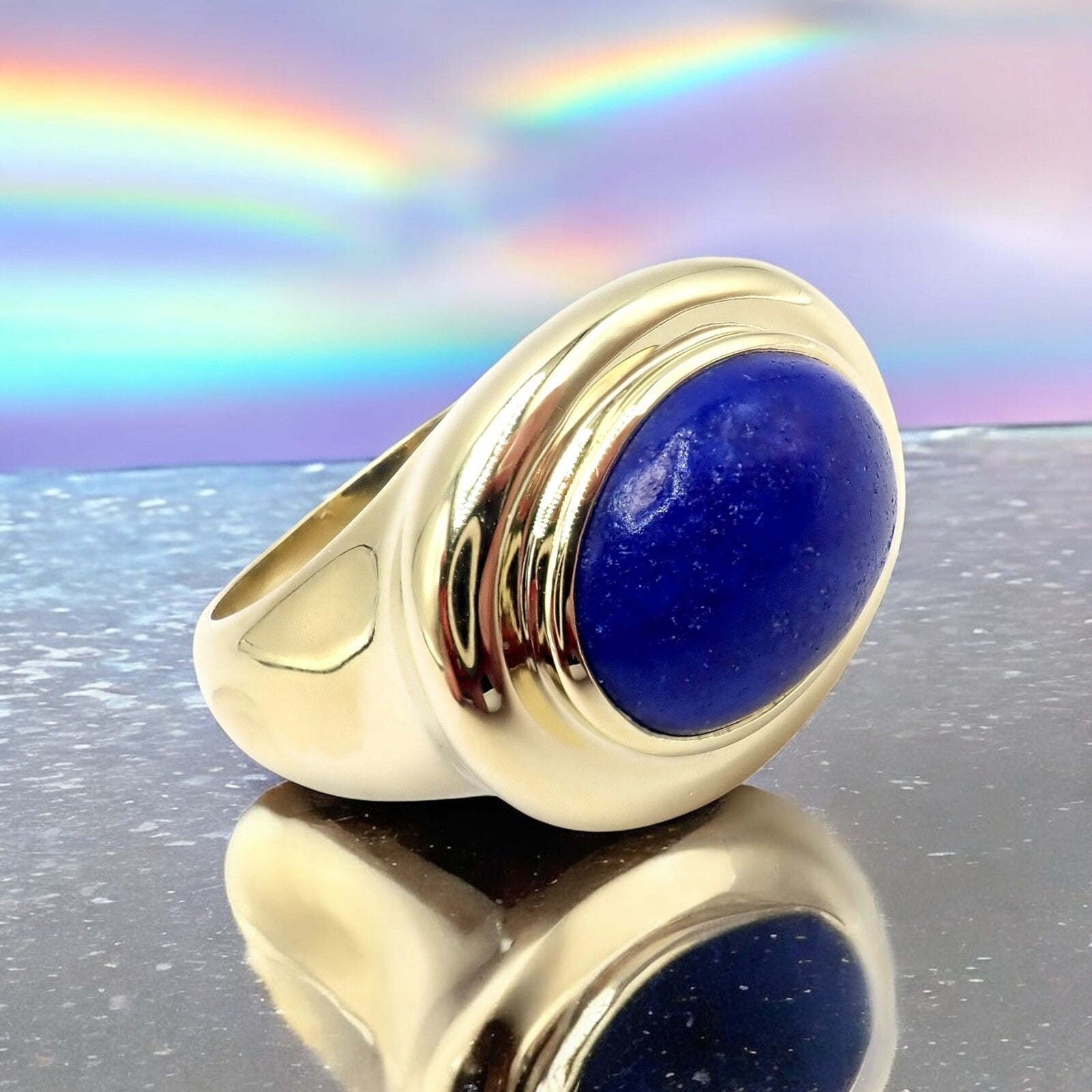 Authentic! Tiffany & Co Paloma Picasso 18k Yellow Gold Large Lapis Oval Ring | Fortrove