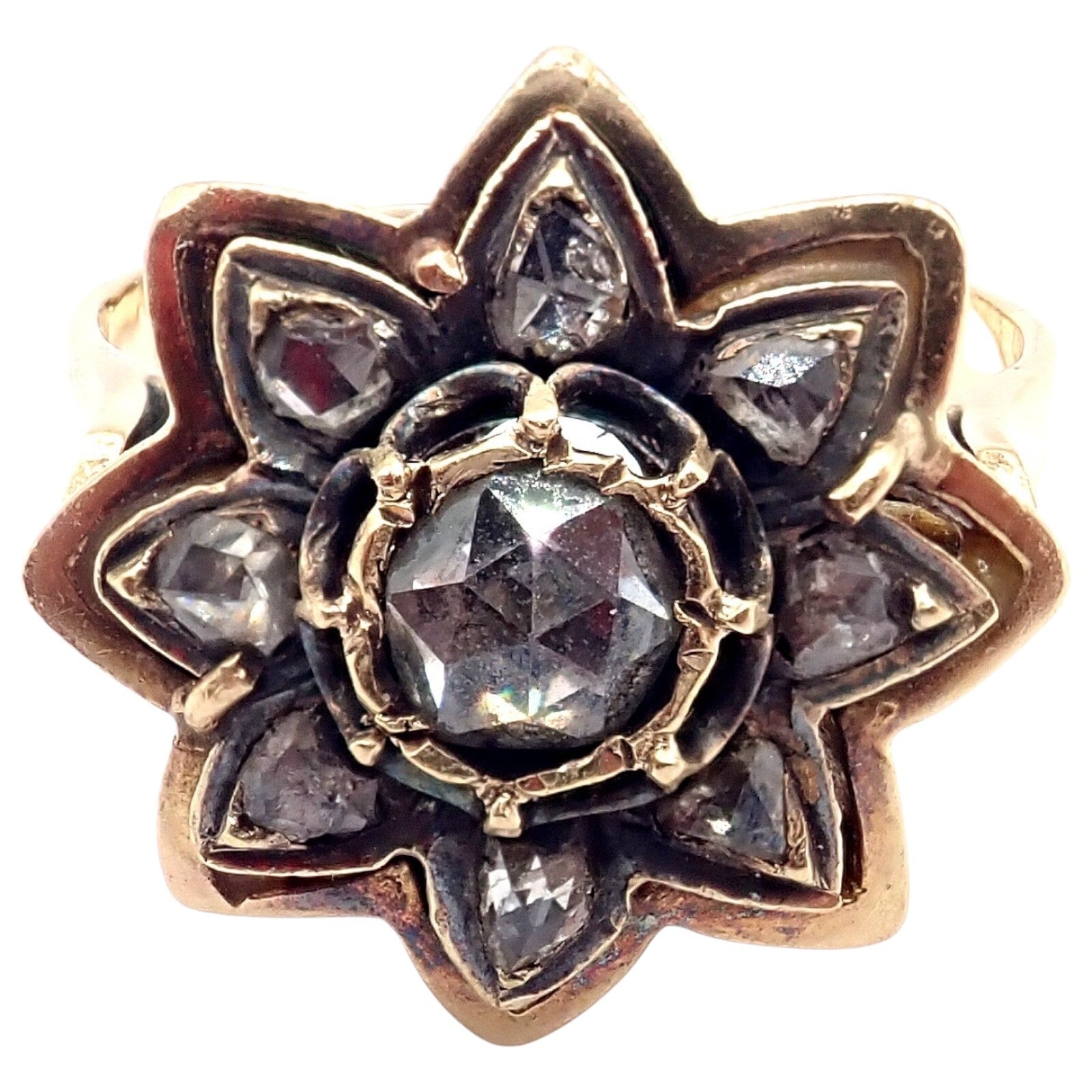 Vintage! Karl Faberge 18k Yellow Gold Rose Cut Diamond Flower Ring | Fortrove