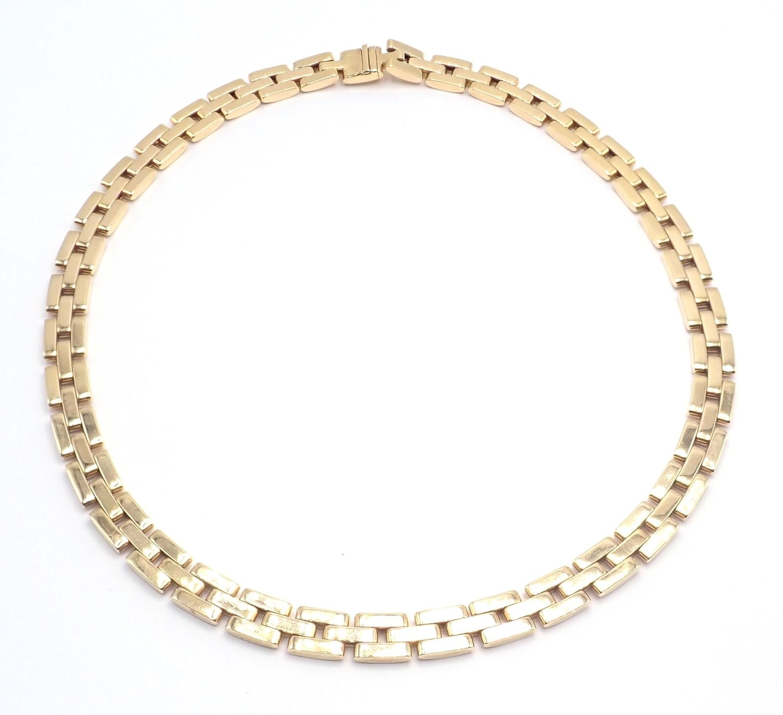 Authentic! Cartier 3 Row Maillon Panther Panthere 18k Yellow Gold Link Necklace | Fortrove