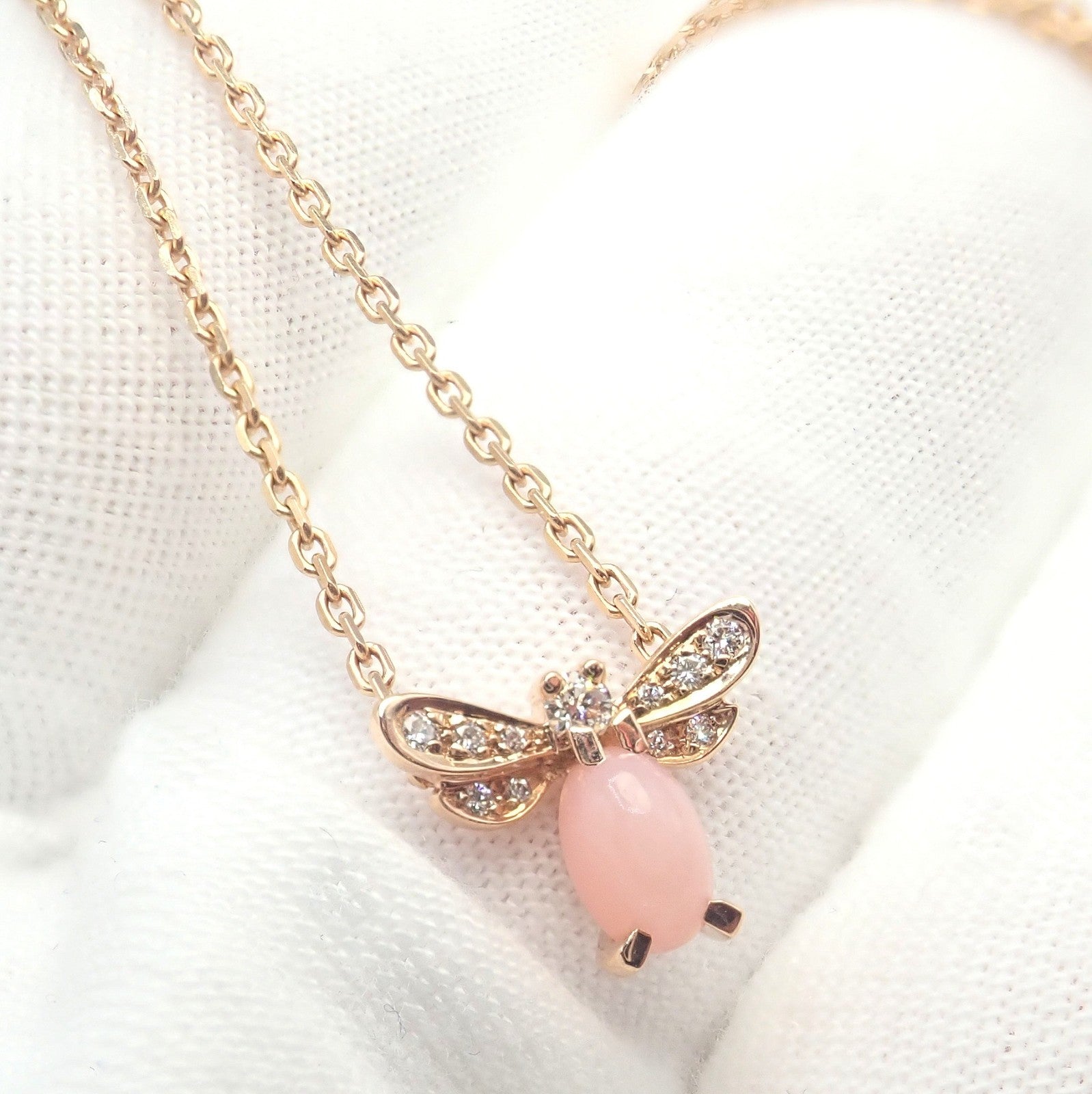 Authentic! Chaumet 18k Rose Gold Attrape Moi Diamond Pink Opal Necklace | Fortrove