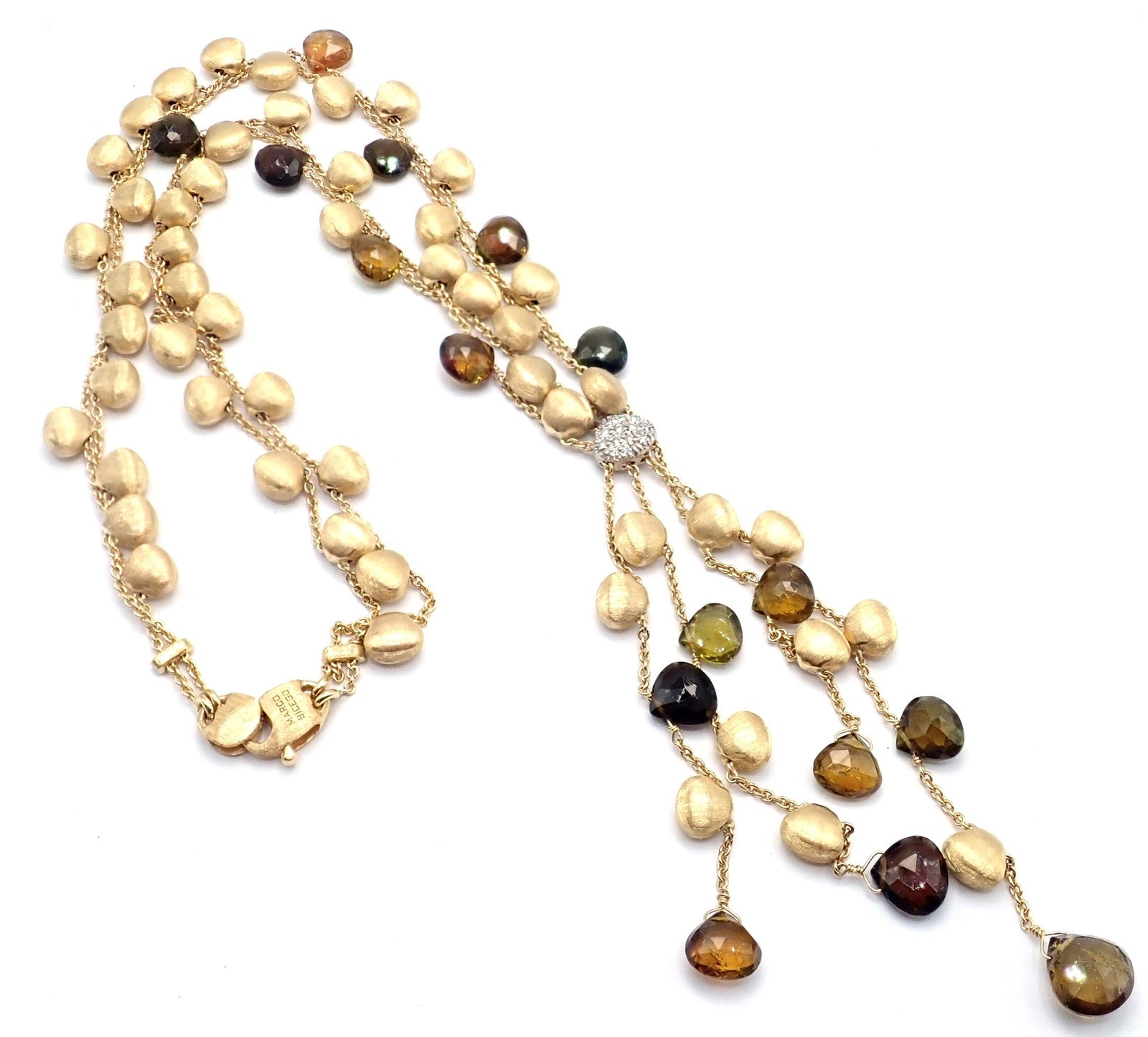 Authentic! Marco Bicego 18k Yellow Gold Confetti Diamond Topaz Tassel Necklace | Fortrove