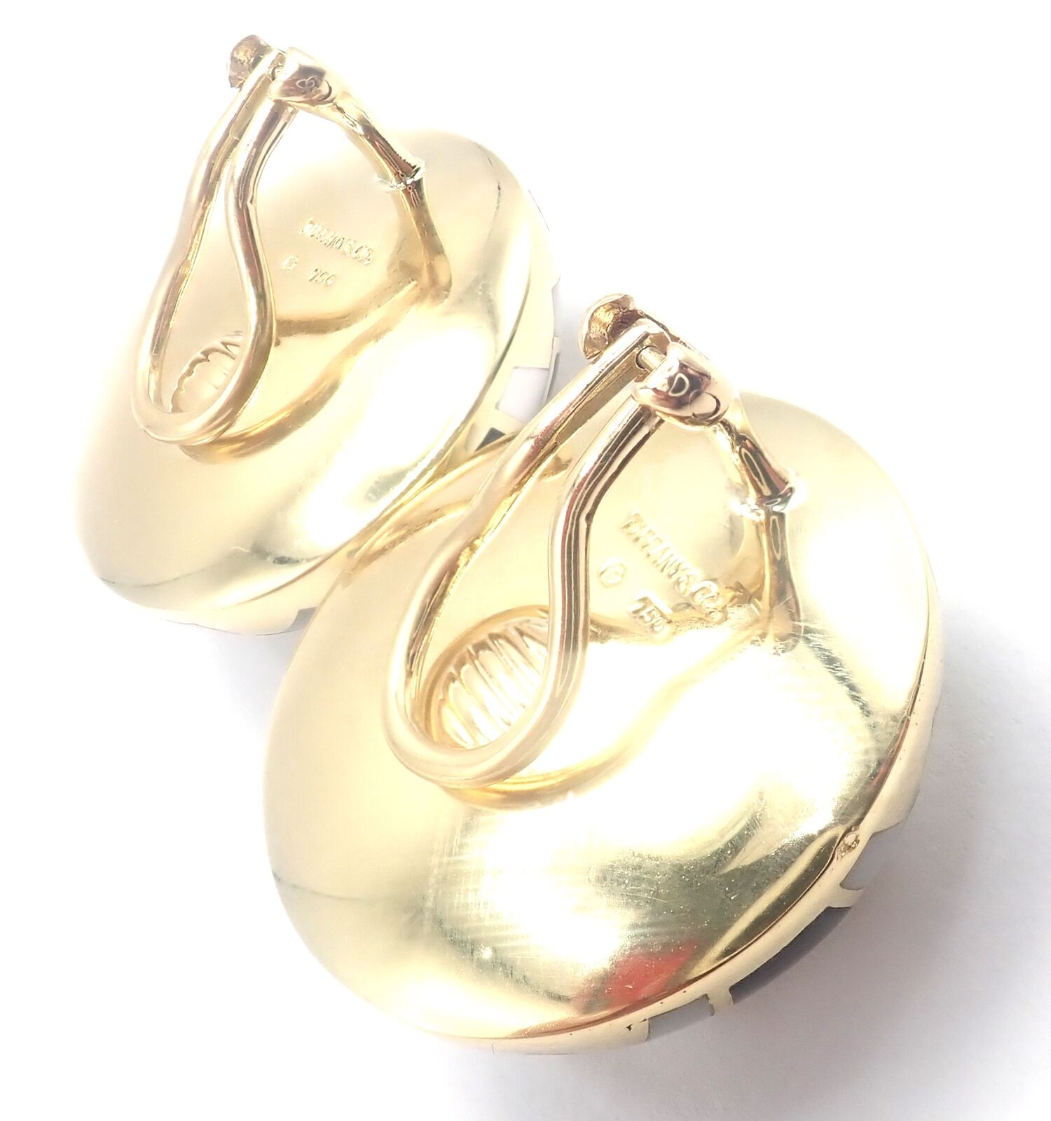 Tiffany & Co Cummings 18k Gold Mother of Pearl Black Jade Checkerboard Earrings | Fortrove