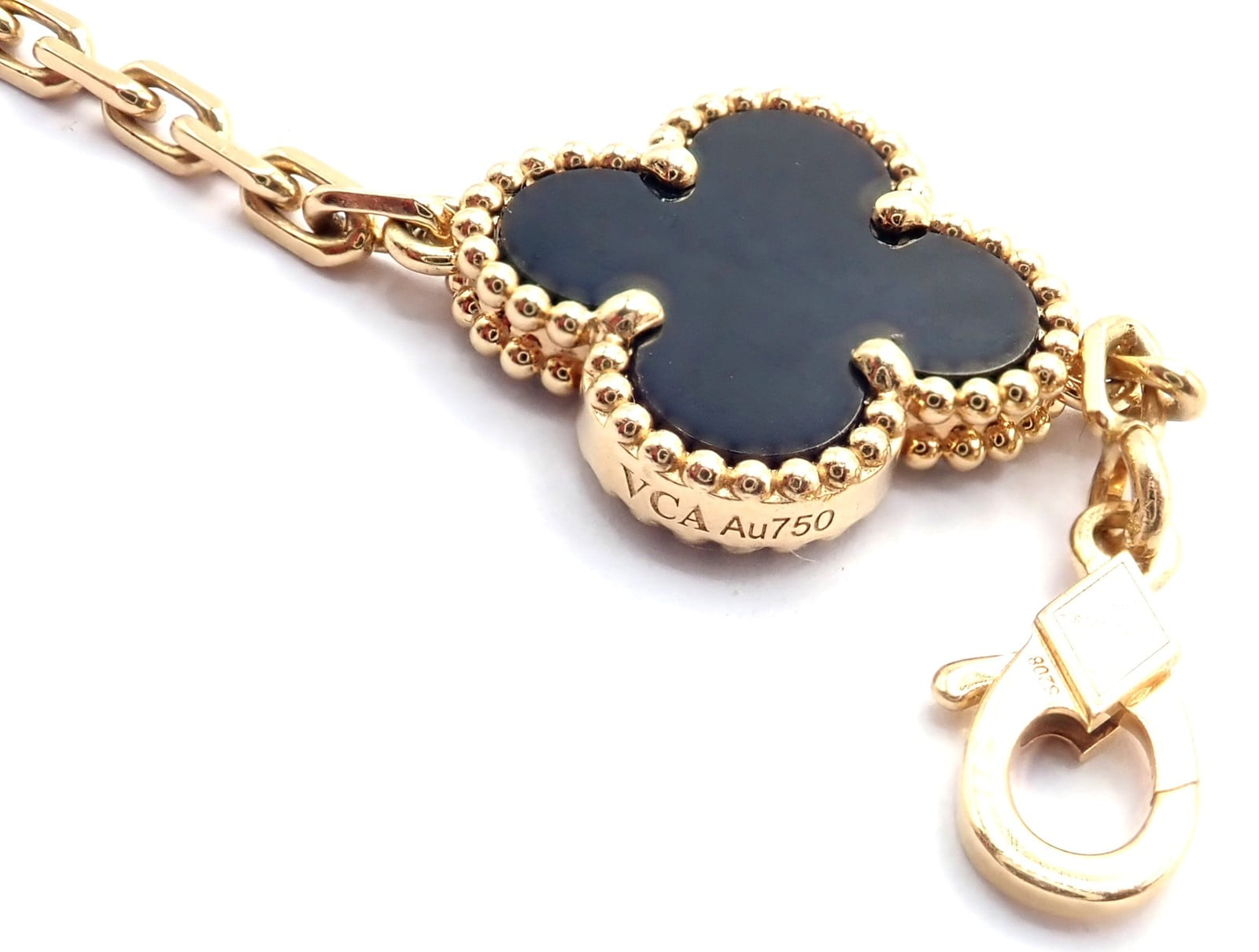 Authentic! Van Cleef & Arpels 18k Yellow Gold 5 Motif Onyx Alhambra Bracelet | Fortrove