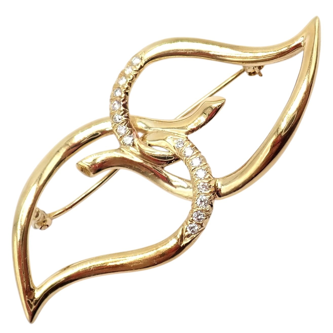 Tiffany & Co. Jewelry & Watches:Fine Jewelry:Brooches & Pins Authentic! Tiffany & Co 18k Yellow Gold Diamond Two Leaf Twin Brooch Pin 1987