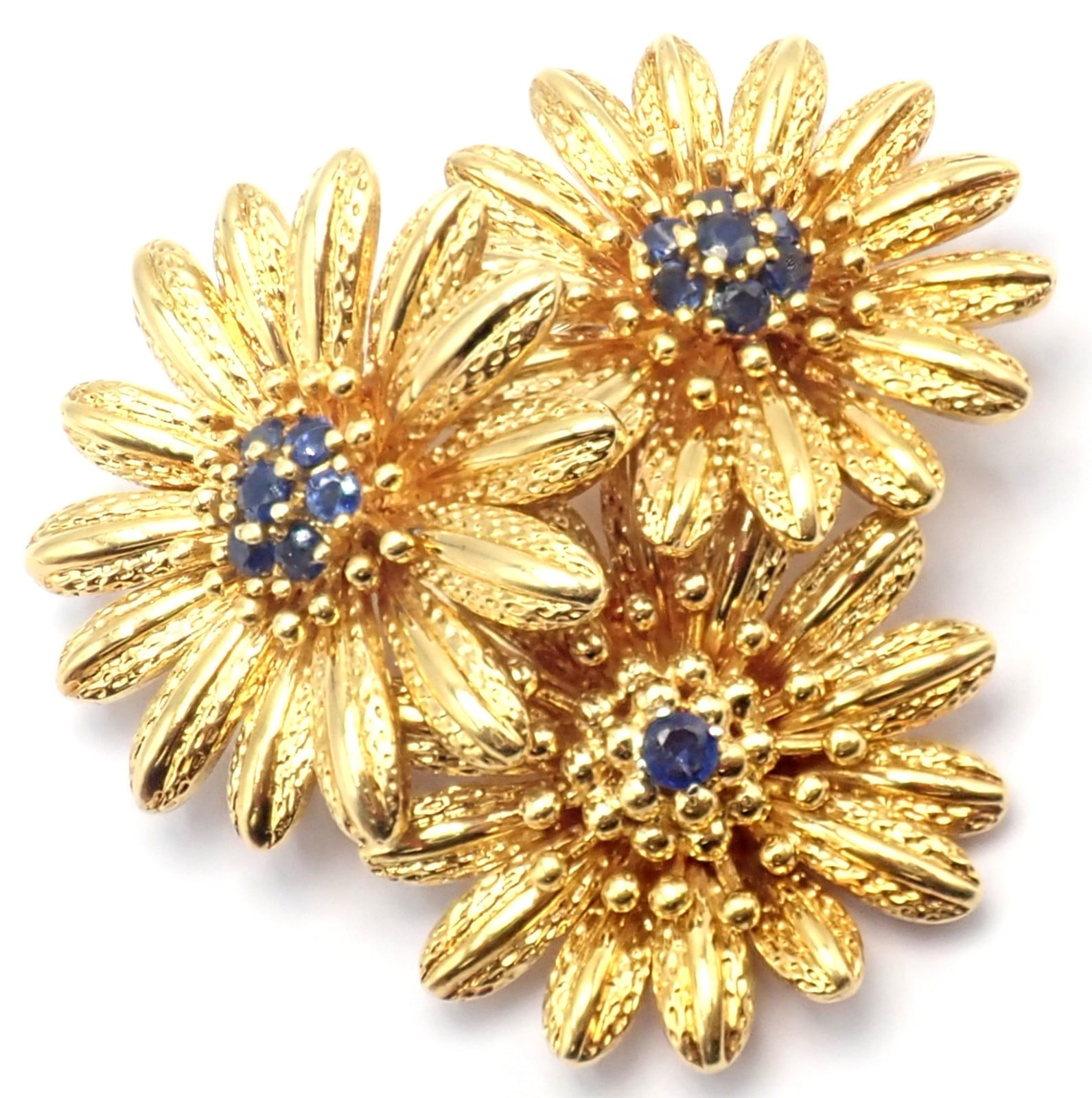 Vintage! Authentic Tiffany & Co. 18k Yellow Gold Sapphire Flower Pin Brooch | Fortrove