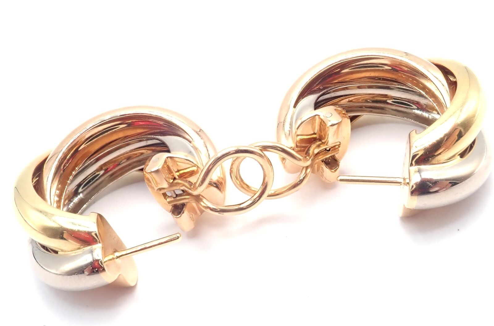 Authentic! Cartier 18k Tri-Color Gold Medium Size Trinity Hoop Earrings | Fortrove