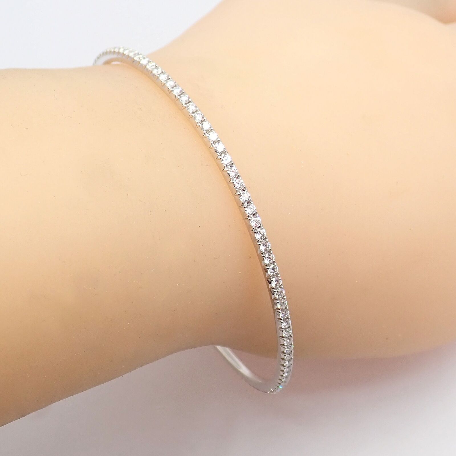 Authentic! Tiffany & Co Metro 18k White Gold Full Diamond Bangle Bracelet | Fortrove