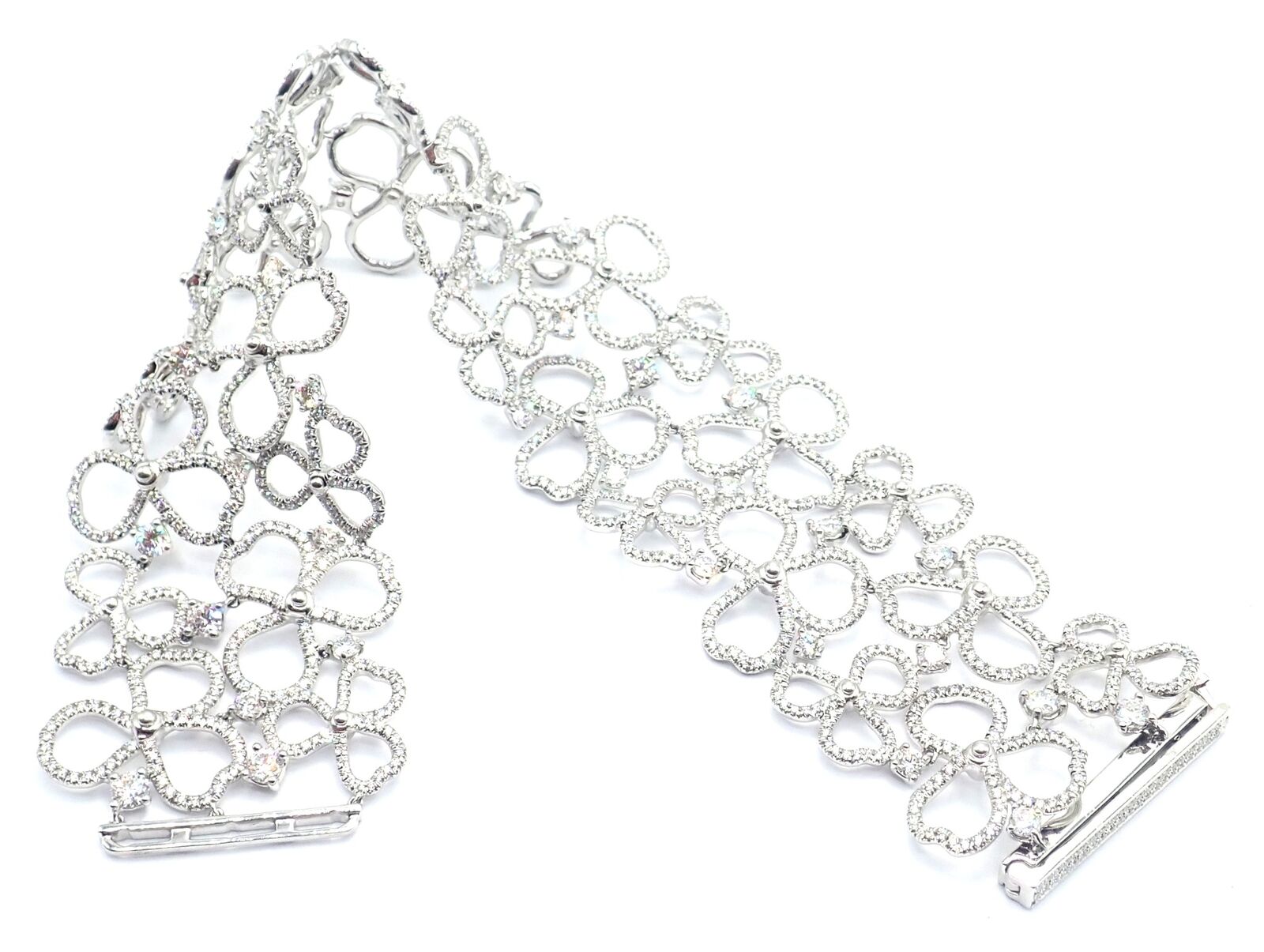 Authentic! Tiffany & Co Paper Flowers Platinum Diamond Wide Bracelet | Fortrove