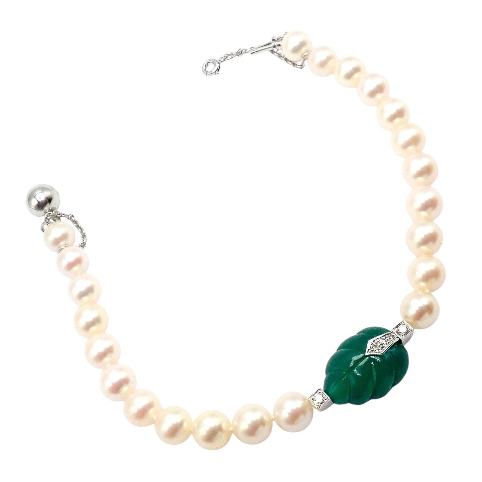 Authentic! Cartier 18k White Gold 7mm Pearl Diamond Chalcedony Patiala Bracelet | Fortrove