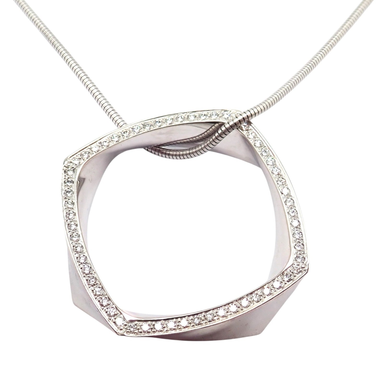 Tiffany & Co. Jewelry & Watches:Fine Jewelry:Necklaces & Pendants Authentic Tiffany & Co 18k White Gold Frank Gehry Diamond Torque Square Necklace
