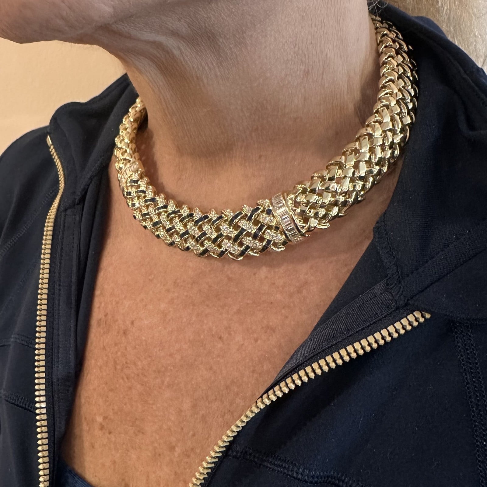Tiffany & Co. Jewelry & Watches:Fine Jewelry:Necklaces & Pendants Authentic Tiffany & Co Vannerie 18k Yellow Gold Diamond Sapphire Weave Necklace
