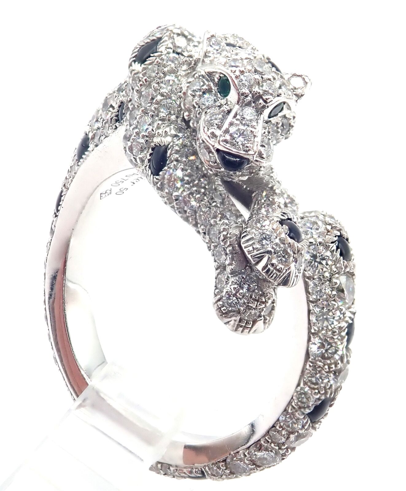 Authentic! Cartier Panther Panthere 18k White Gold Diamond Onyx Ring Paper | Fortrove