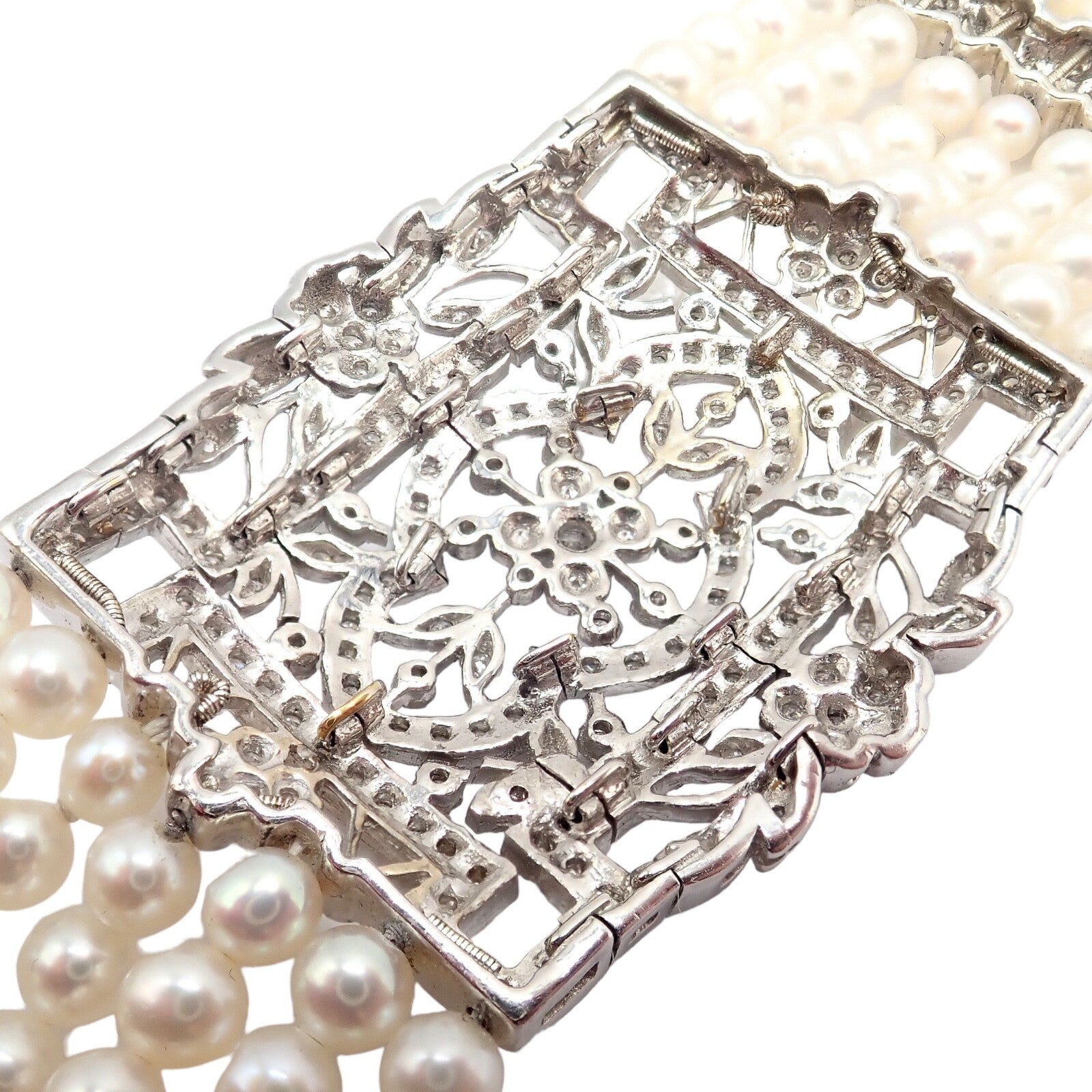 Estate Jewelry & Watches:Vintage & Antique Jewelry:Bracelets & Charms Vintage Estate 18k White Gold Diamond 7 Row 4.5mm Pearl Bracelet