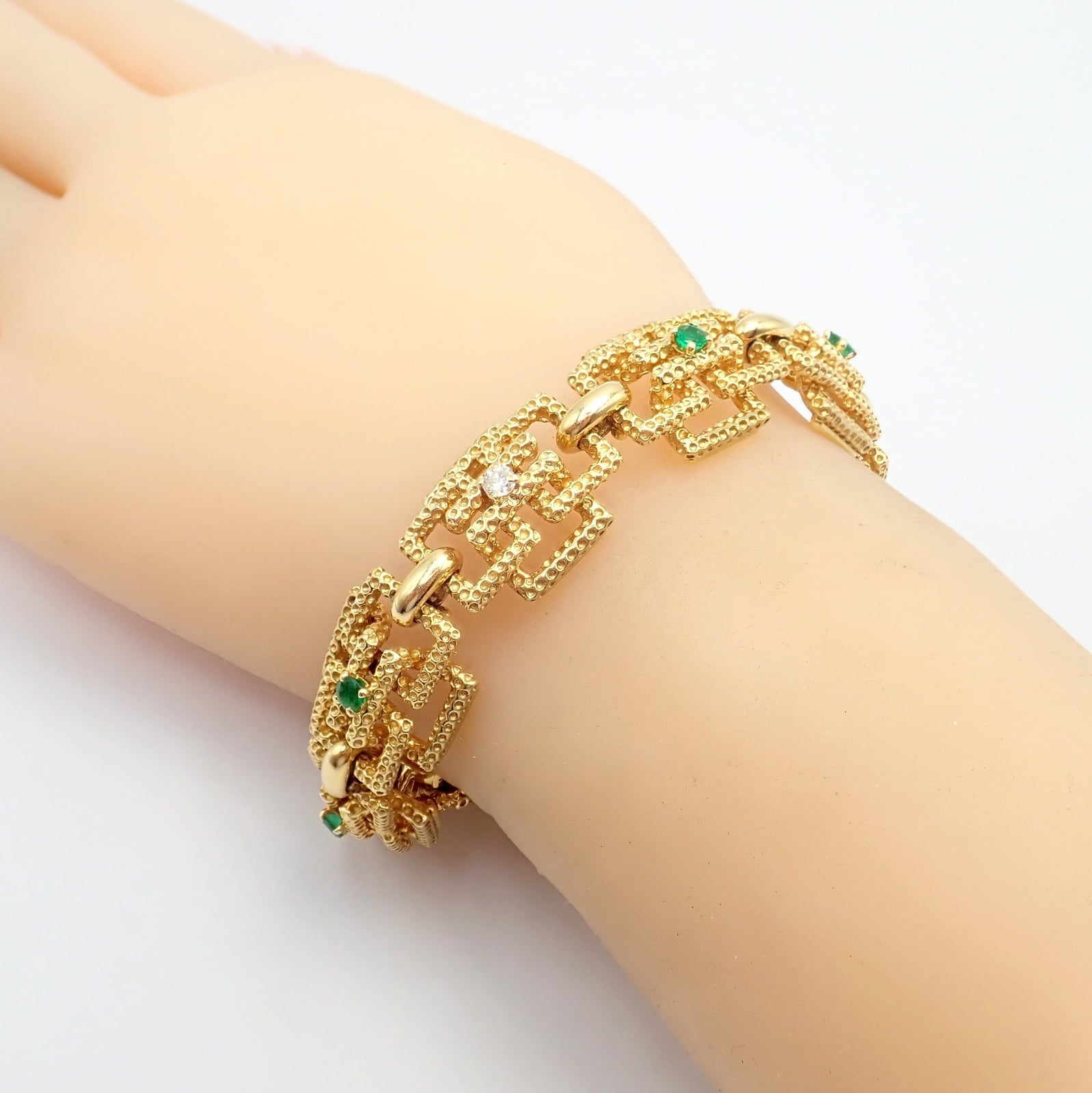 Vintage Tiffany & Co France 18k Yellow Gold Diamond Emerald Bracelet | Fortrove