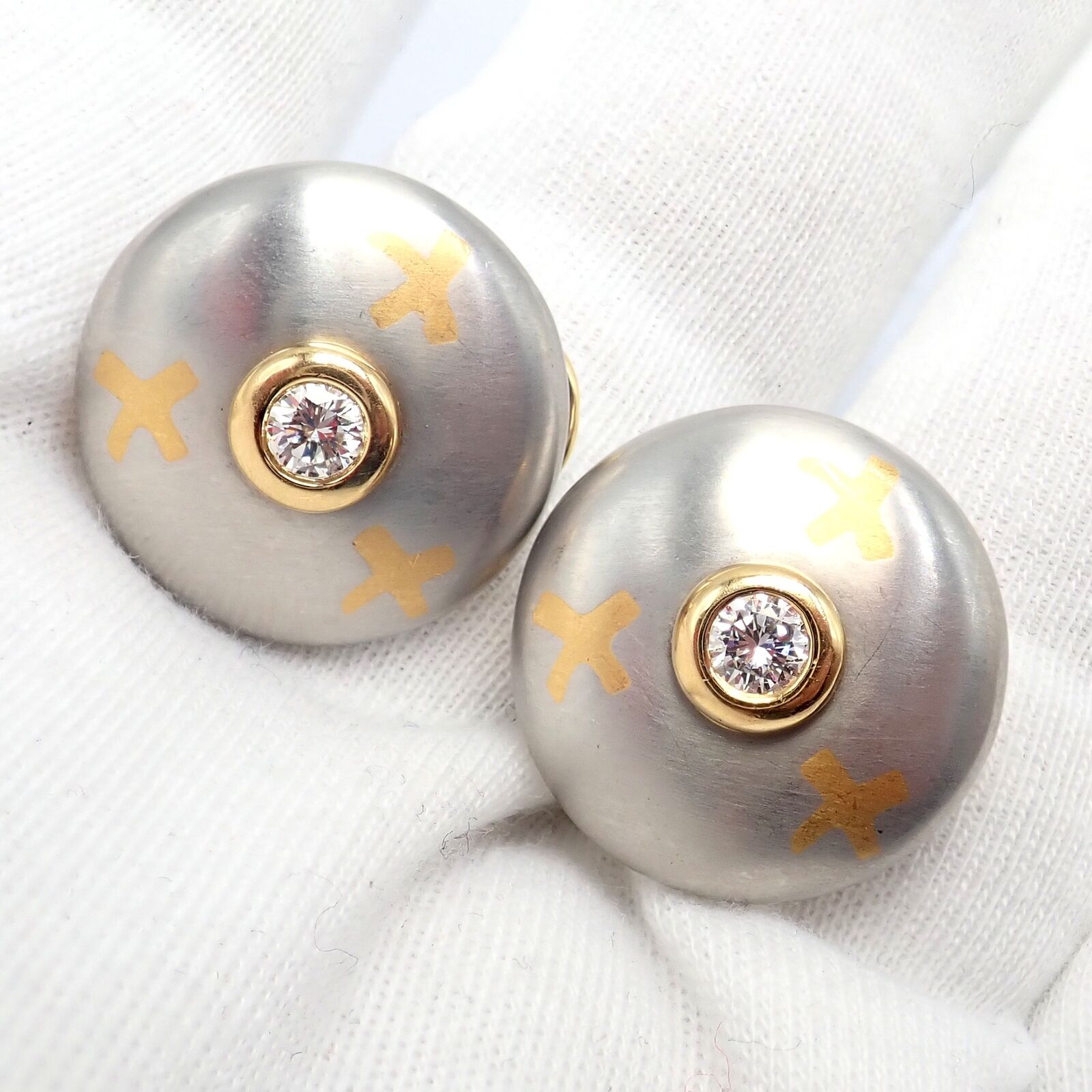 Authentic! Tiffany & Co Platinum + 18k Yellow Gold Picasso Diamond X Earrings | Fortrove