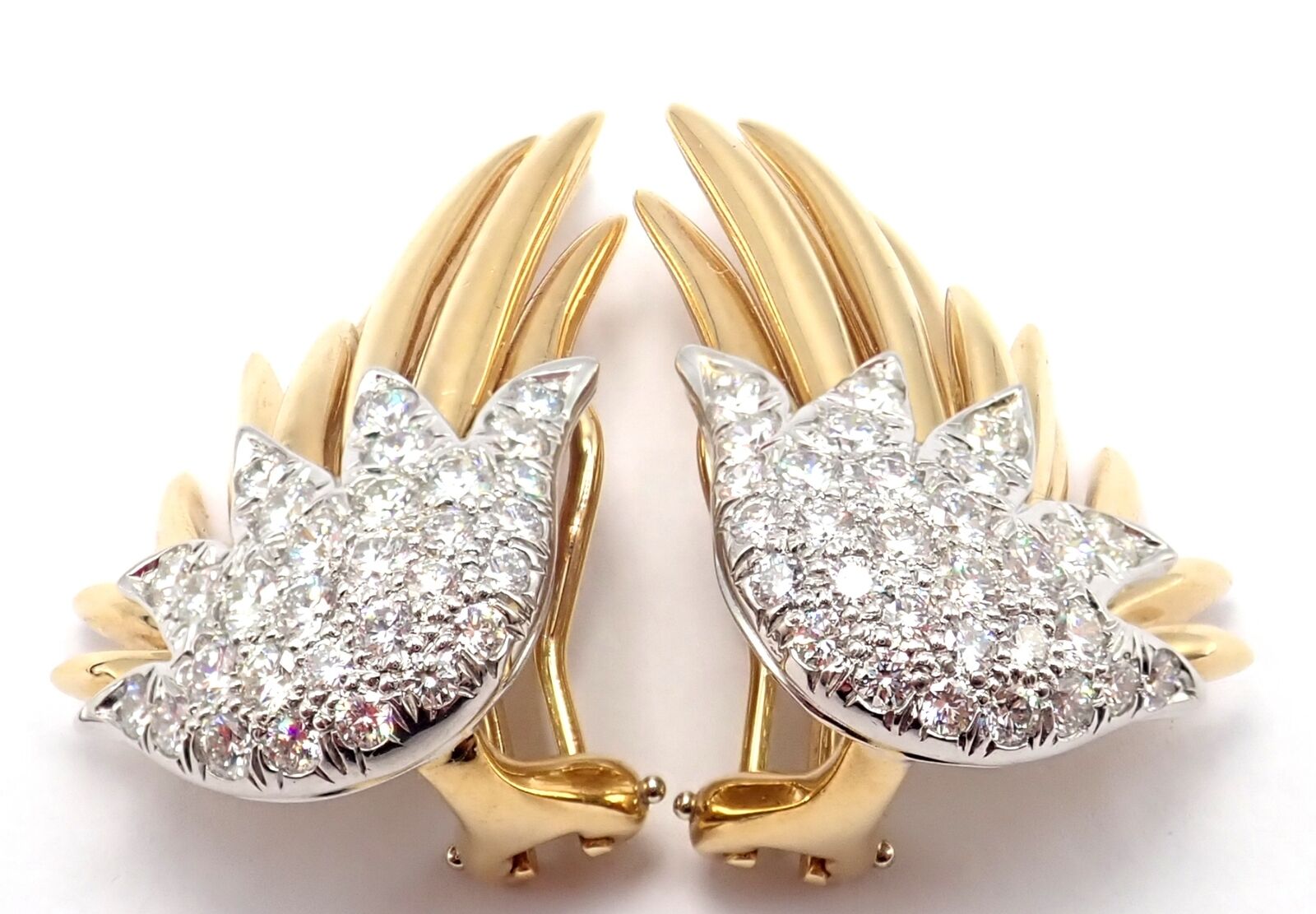 Authentic! Tiffany & Co Schlumberger Flame 18k Gold Platinum Diamond Earrings | Fortrove