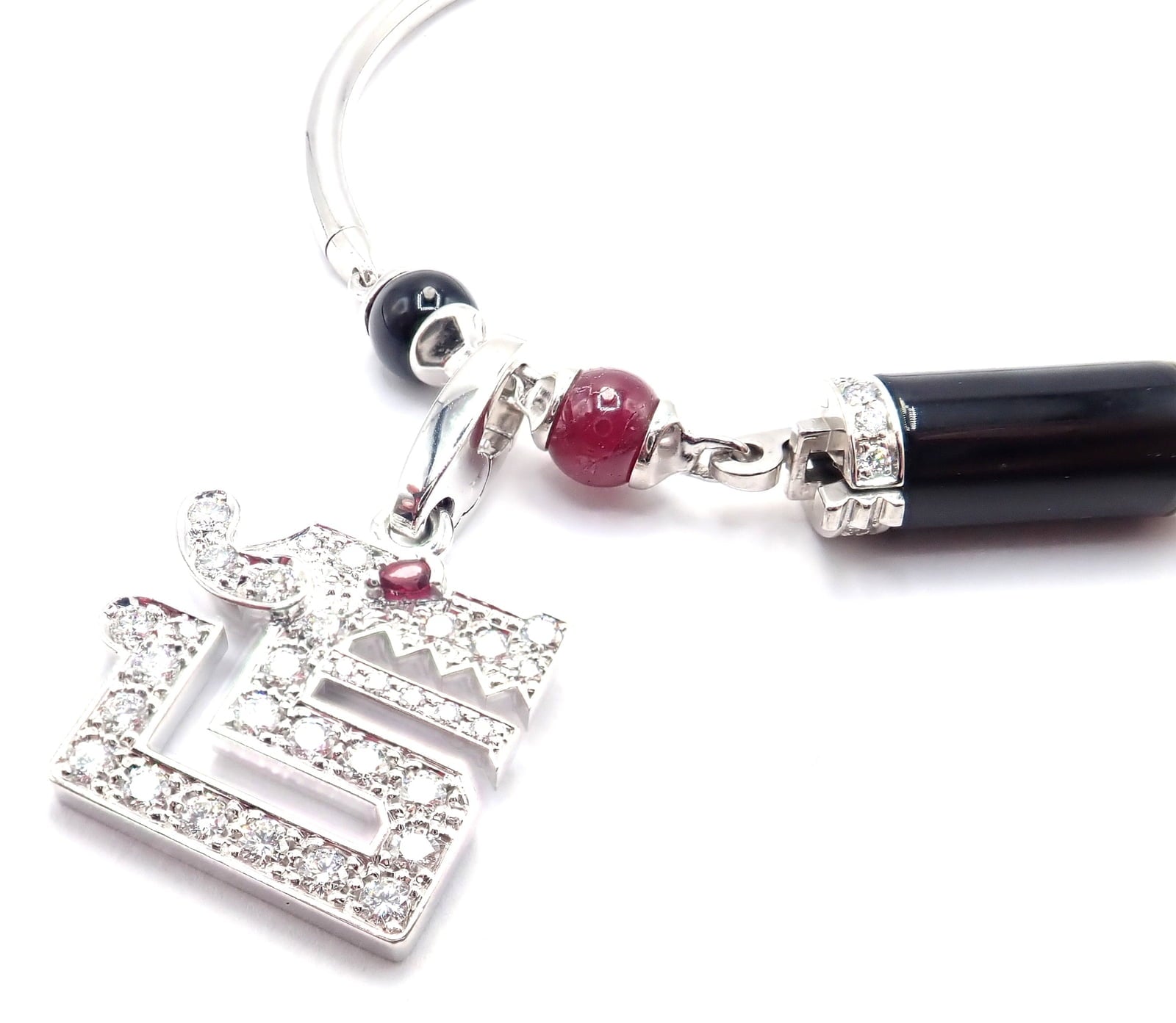 Cartier Jewelry & Watches:Fine Jewelry:Bracelets & Charms Cartier Le Baiser Du Dragon 18k Gold Diamond Ruby Onyx 2 Charms Bangle Bracelet