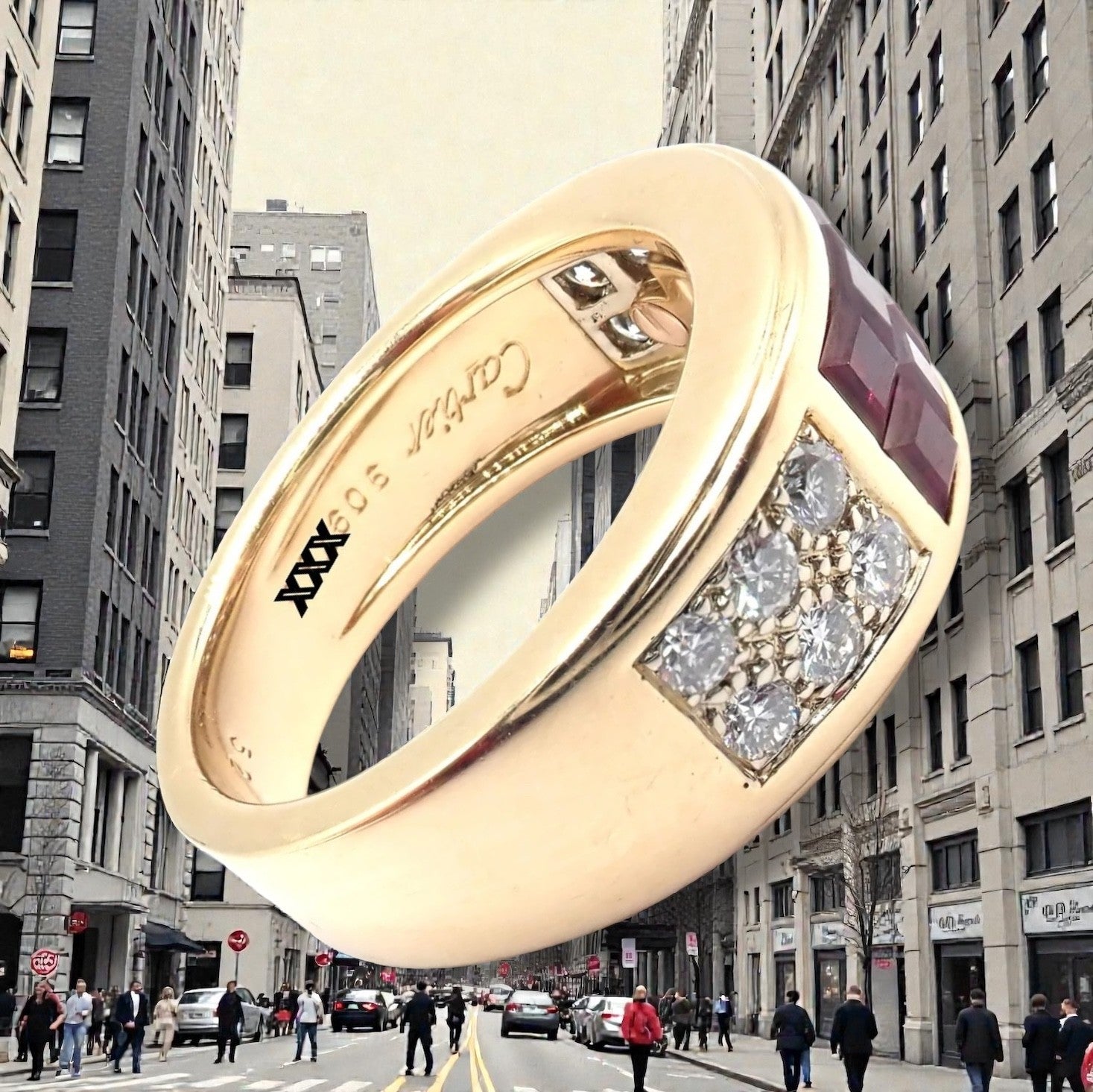 Authentic Cartier Diabolo 18k Yellow Gold Diamond Invisible Ruby Band Ring | Fortrove