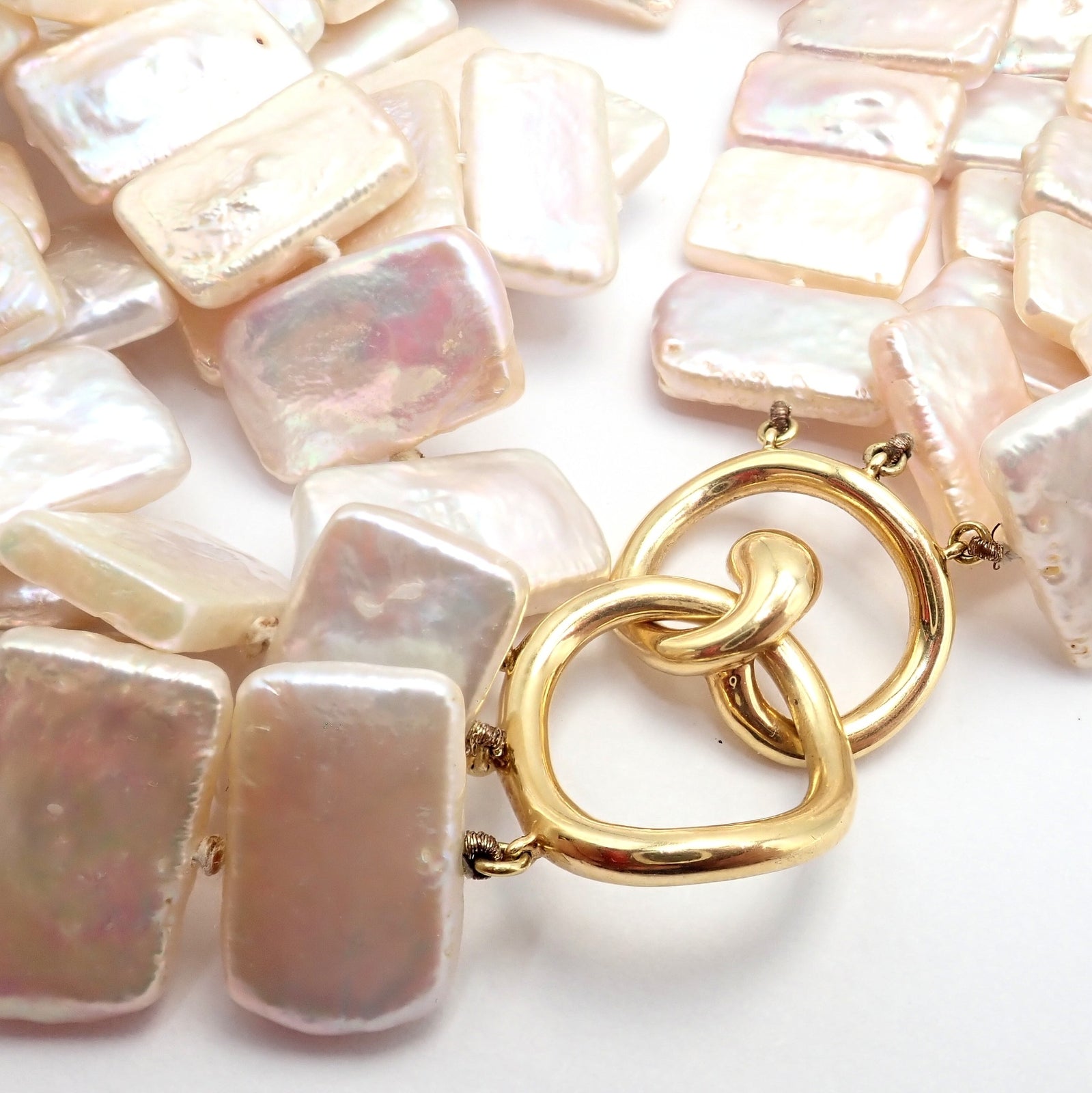 Rare! Angela Cummings 18k Yellow Gold Mother Of Pearl Three Row Necklace 1984 | Fortrove