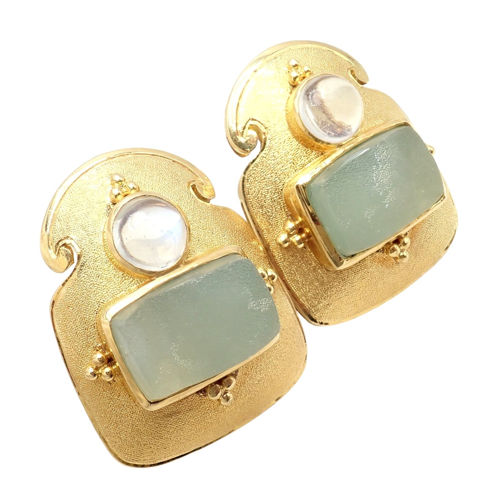 Rare! Vintage Paula Crevoshay 18k Gold Smithsonite Moonstone Earrings OOAK | Fortrove