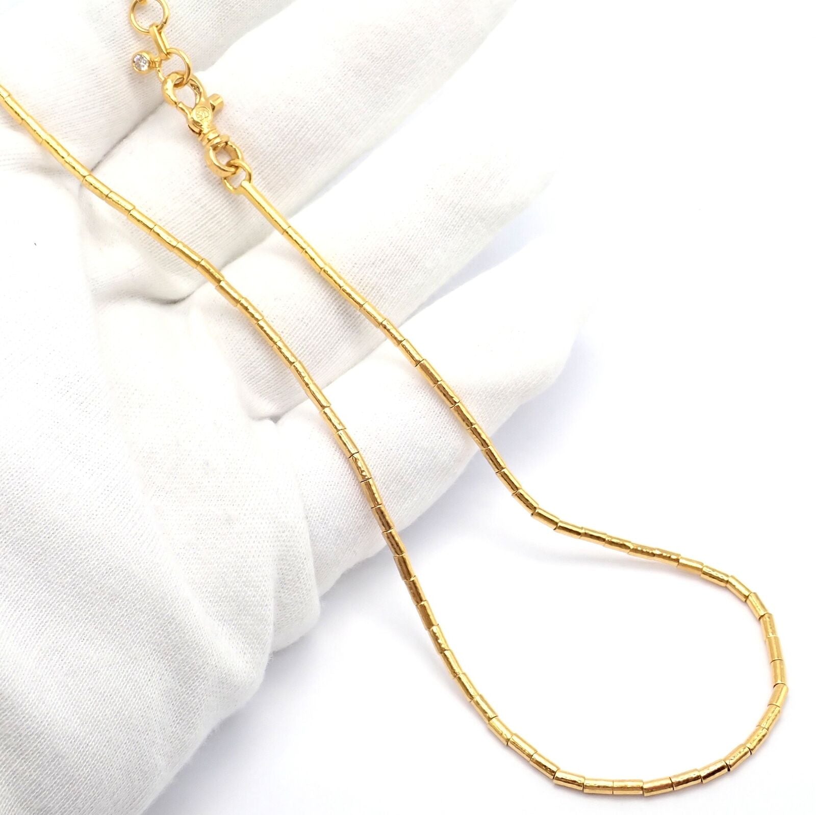 Authentic! Gurhan 24k Yellow Gold Diamond Lentil Necklace | Fortrove