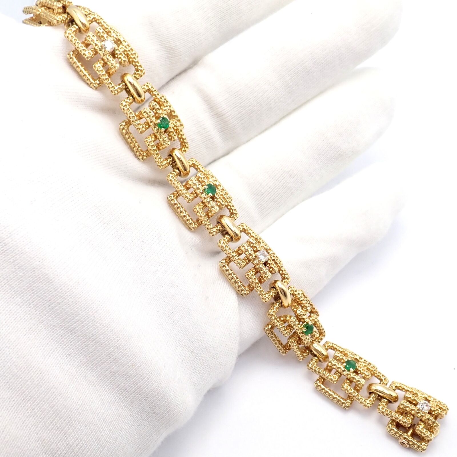 Vintage Tiffany & Co France 18k Yellow Gold Diamond Emerald Bracelet | Fortrove