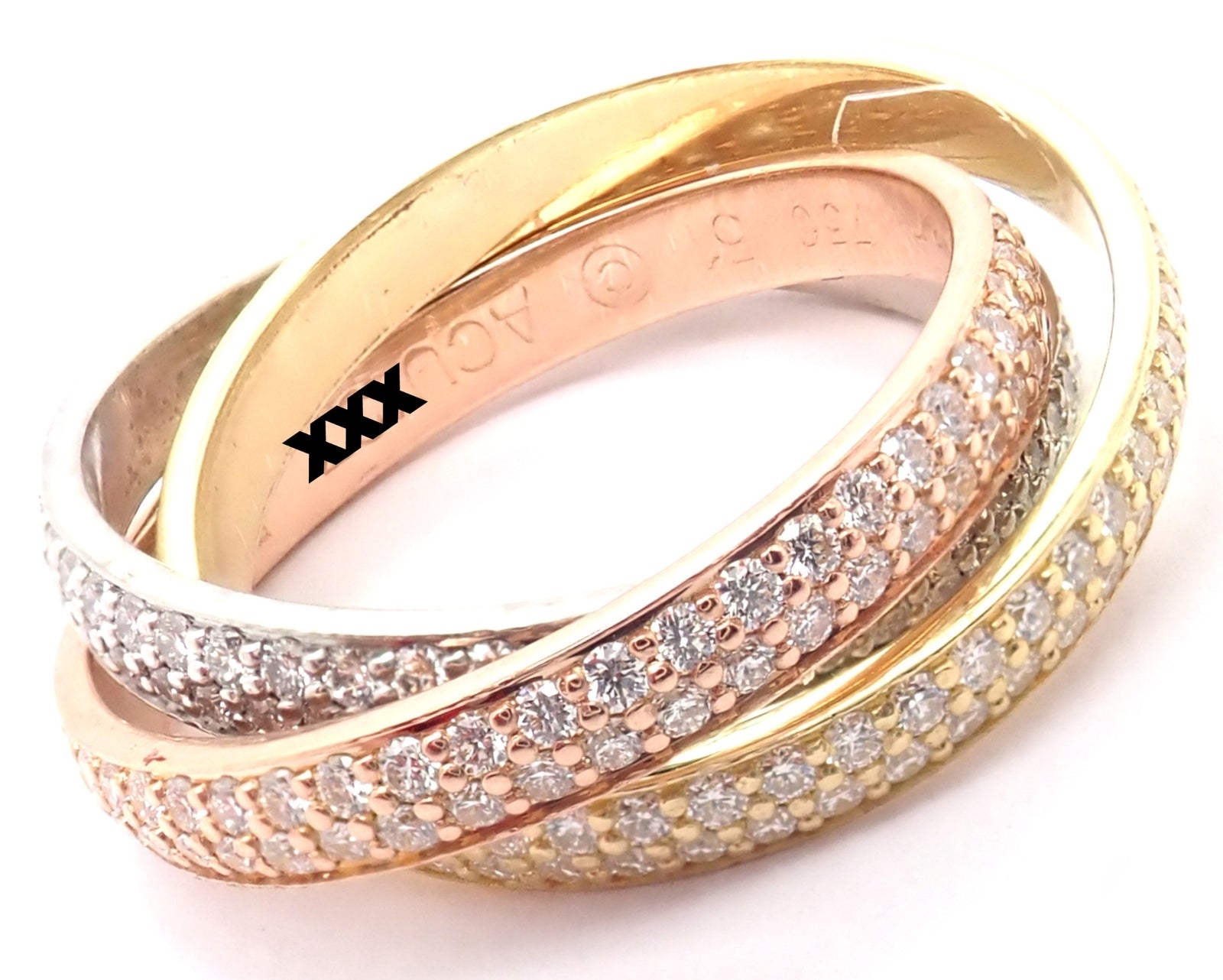 Authentic! Cartier Trinity 18k Gold Diamond Small Model Band Ring Size 51 Cert | Fortrove