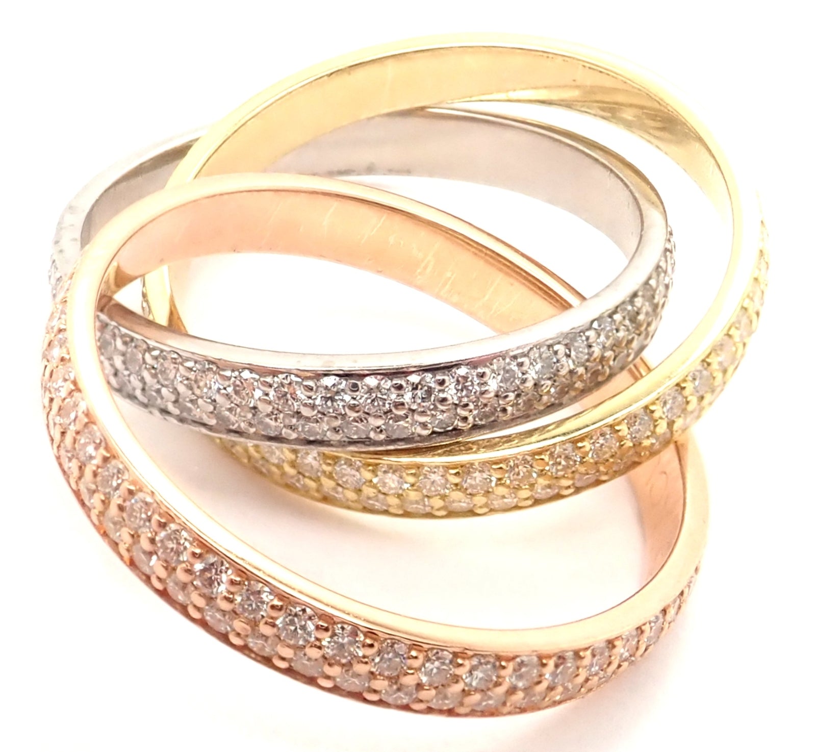 Authentic! Cartier Trinity 18k Gold Diamond Small Model Band Ring Size 51 Cert | Fortrove