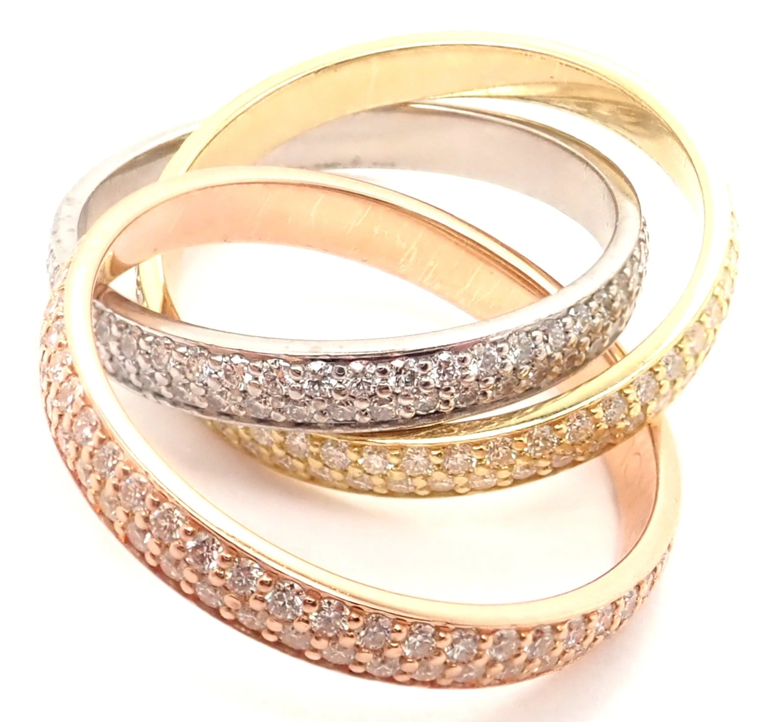 Cartier Jewelry & Watches:Fine Jewelry:Rings Authentic! Cartier Trinity 18k Gold Diamond Small Model Band Ring Size 51 Cert