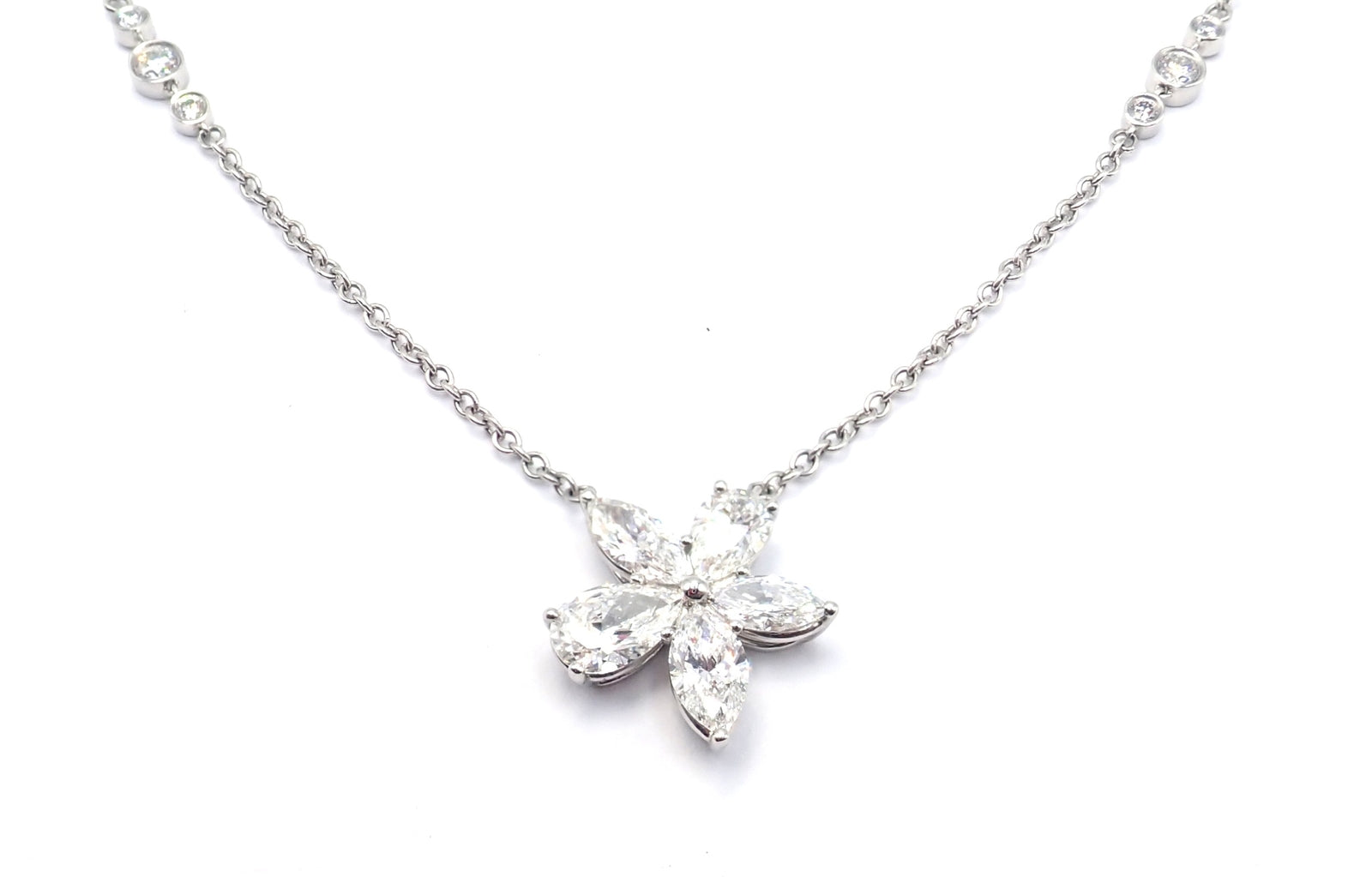 Authentic! Tiffany & Co Victoria Platinum Diamond Mixed Cluster Pendant Necklace | Fortrove