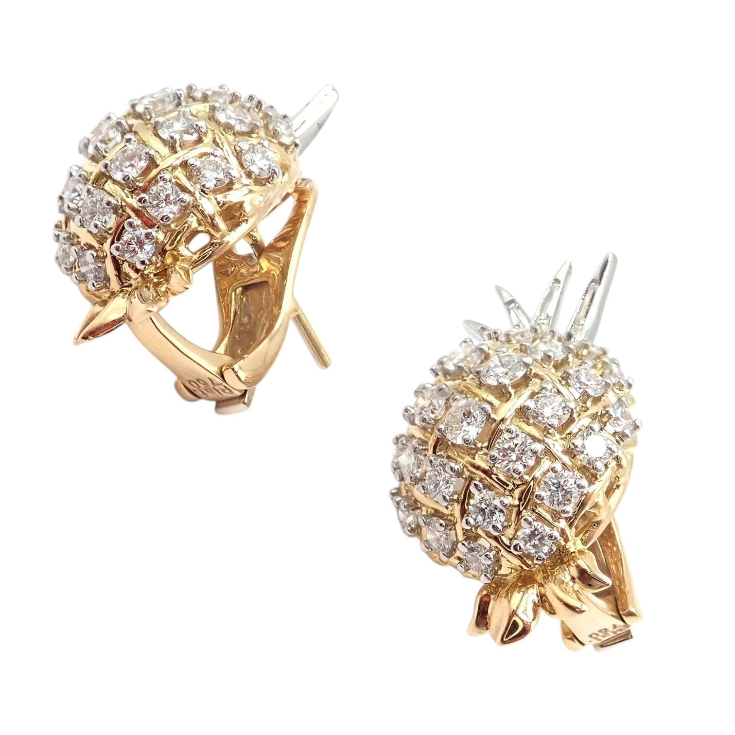 Authentic! Verdura 18k Yellow Gold Platinum Diamond Pineapple Earrings | Fortrove