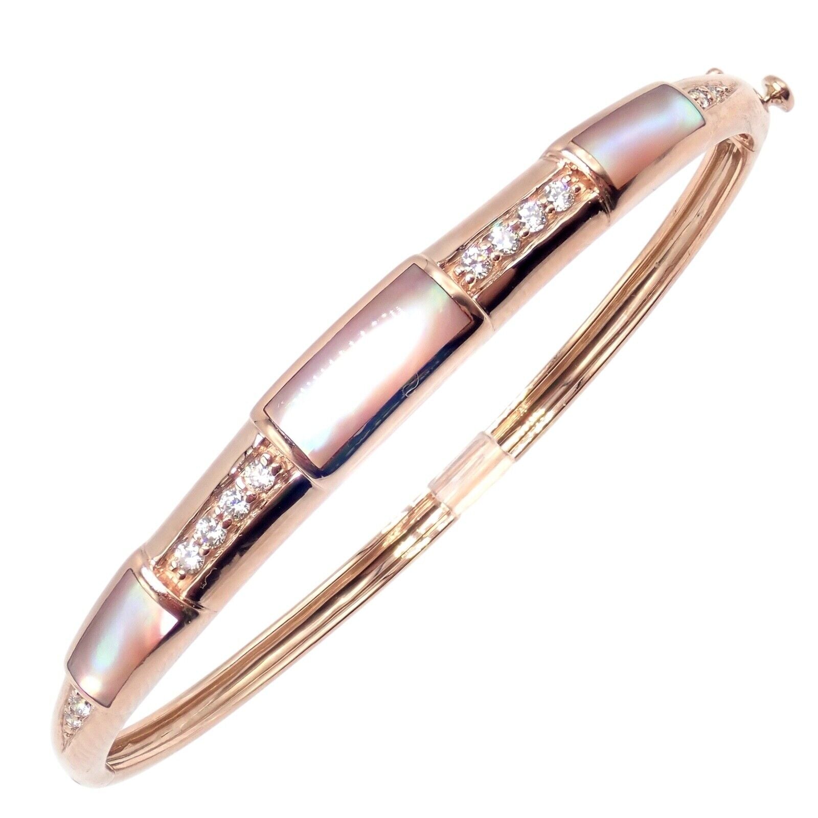 Authentic! Kabana 14k Rose Gold Diamond Mother of Pearl Bangle Bracelet | Fortrove