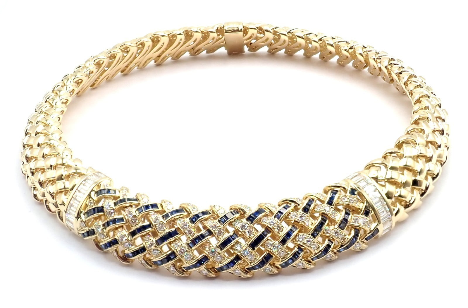 Tiffany & Co. Jewelry & Watches:Fine Jewelry:Necklaces & Pendants Authentic Tiffany & Co Vannerie 18k Yellow Gold Diamond Sapphire Weave Necklace