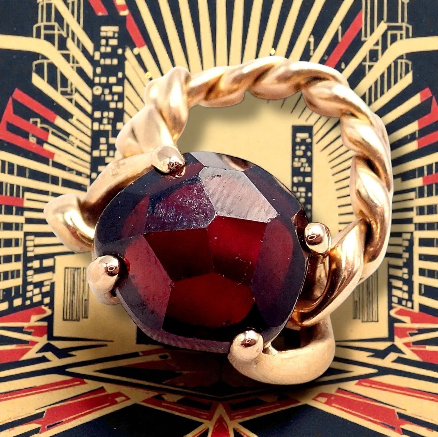 Authentic! Pomellato 18k Yellow Gold Lola Madeira Curb Link Garnet Ring Sz 7 | Fortrove