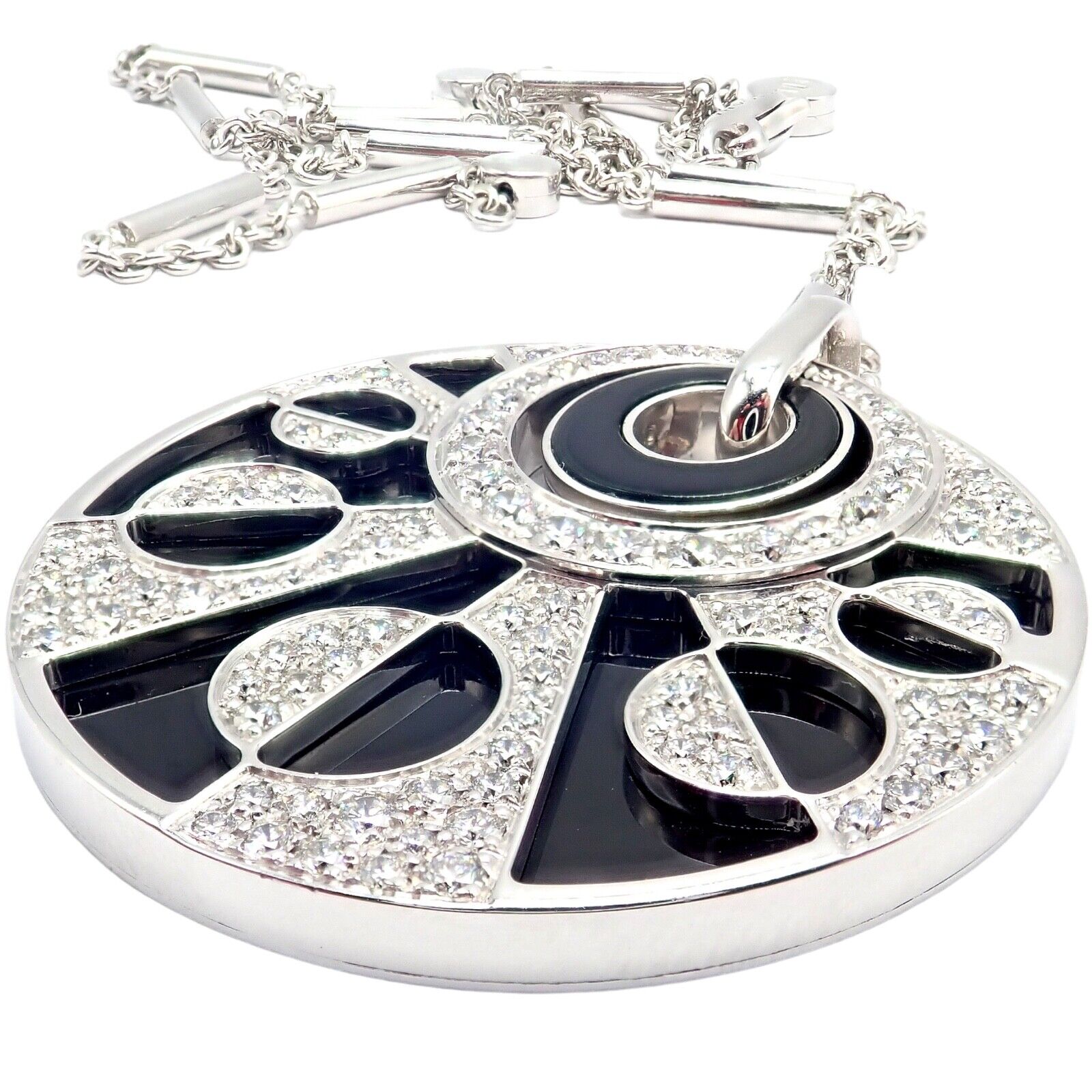 Authentic Bvlgari Bulgari Intarsio 18k White Gold 5ctw Diamond Onyx 18" Necklace | Fortrove