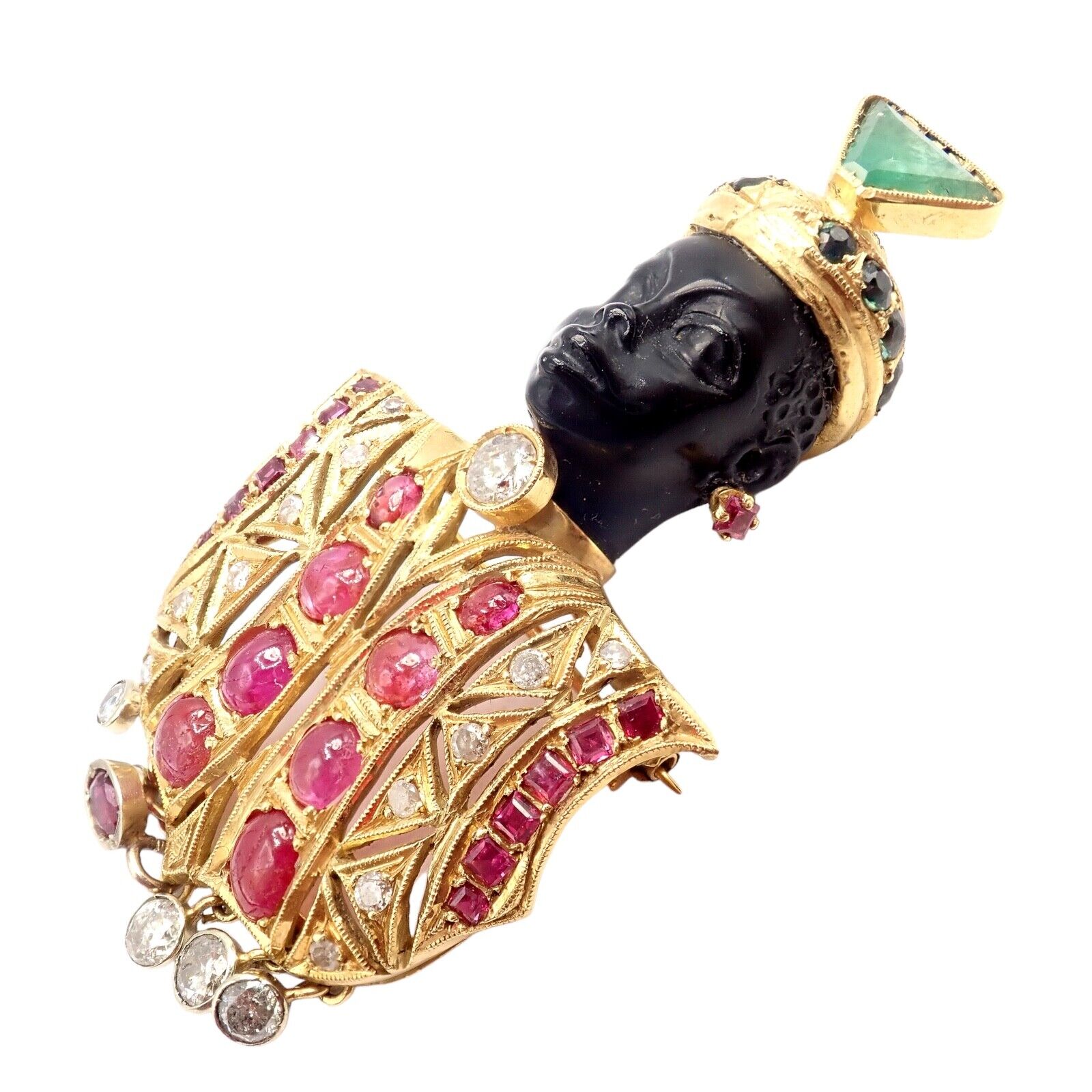 Rare! Ethel Merman Estate 18k Yellow Gold Large Blackamoor Diamond Ruby Brooch | Fortrove