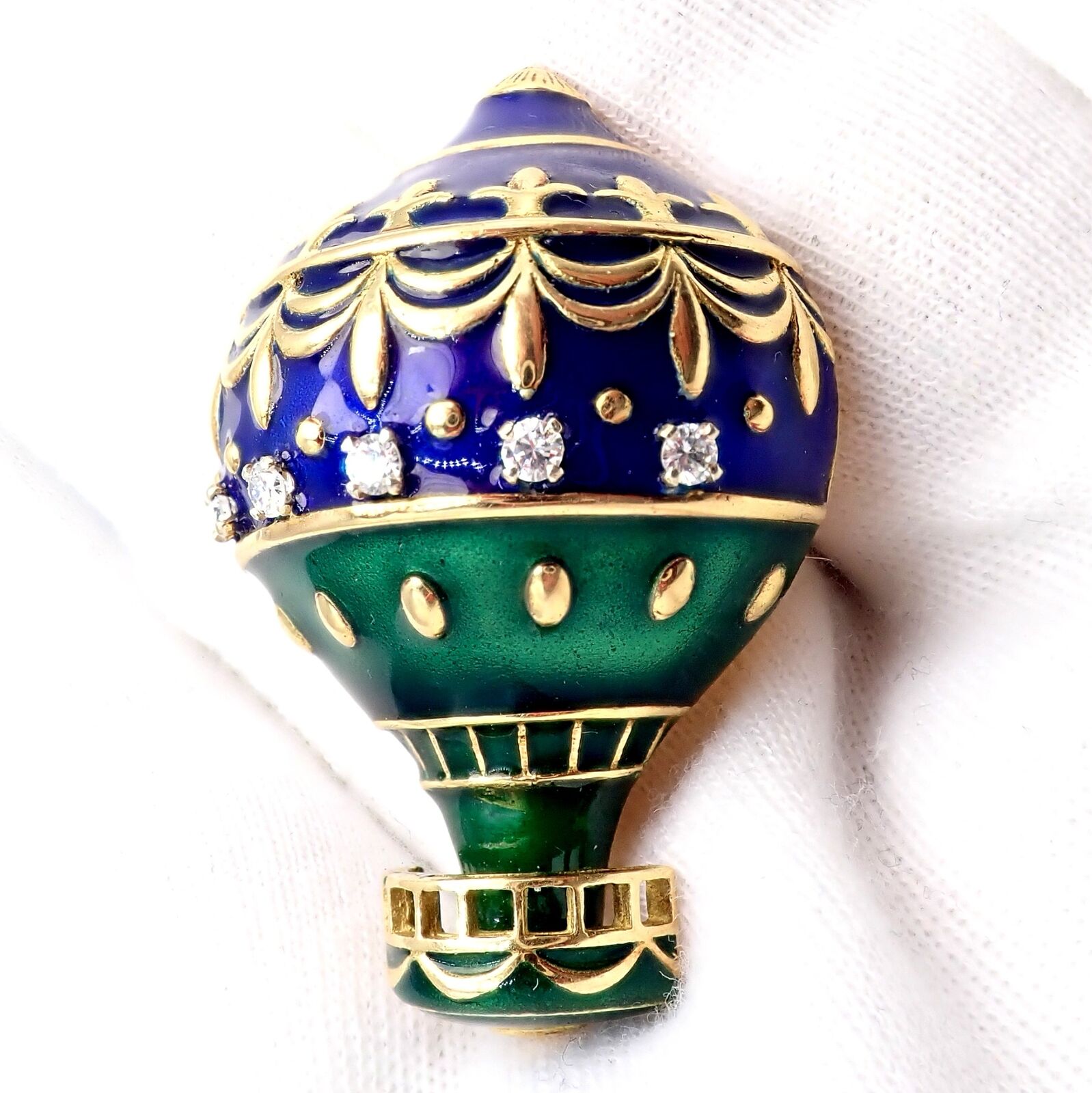 Authentic! Christian Dior 18k Yellow Gold Diamond Enamel Jules Verne Pin Brooch | Fortrove