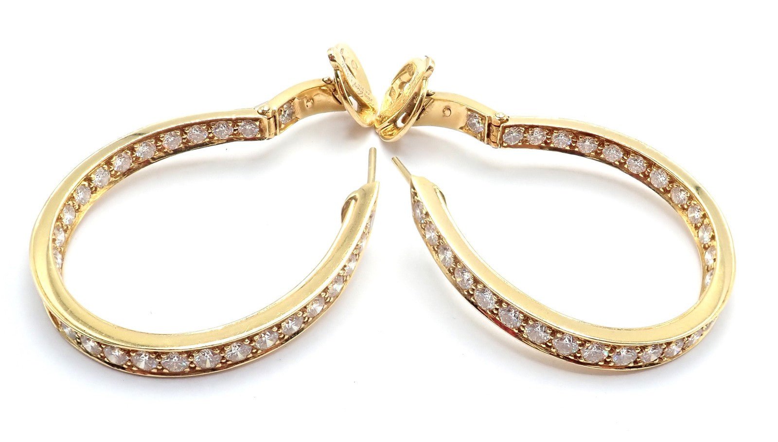 Authentic! Van Cleef & Arpels 18k Yellow Gold Diamond Large Hoop Earrings | Fortrove